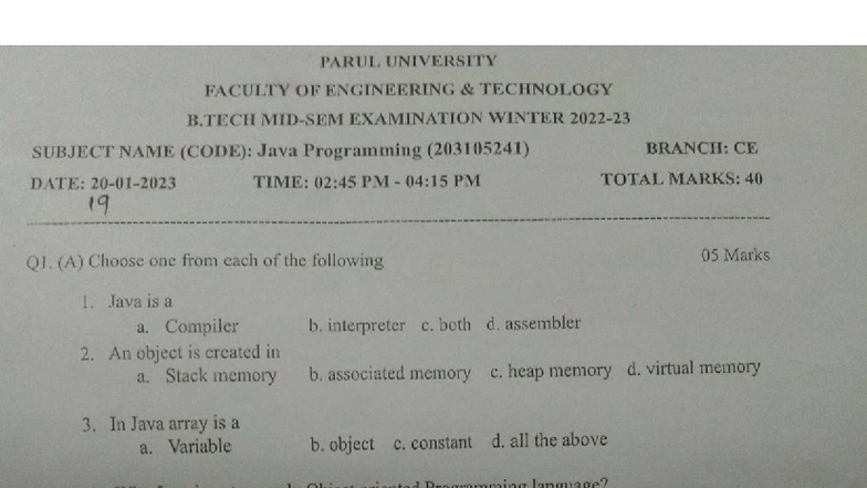 B.Tech 4th Sem Internal Exam Questions - Java, OS, and Probability ...