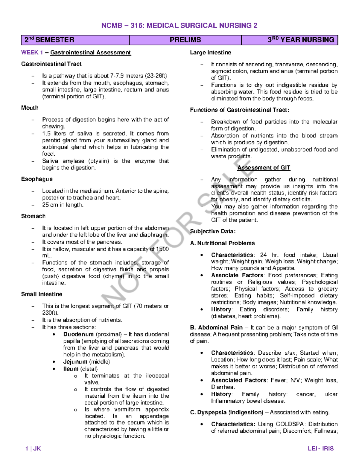 Completed - NCMB316 - WEEK 1-5 - NCMB – 316: MEDICAL SURGICAL NURSING 2 ...