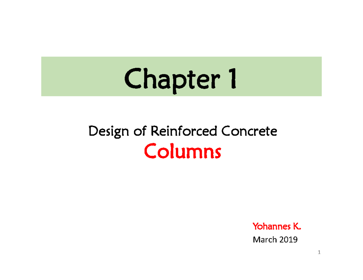 RC II Handout: Chapter 1 - Design of Reinforced Concrete Columns - Studocu