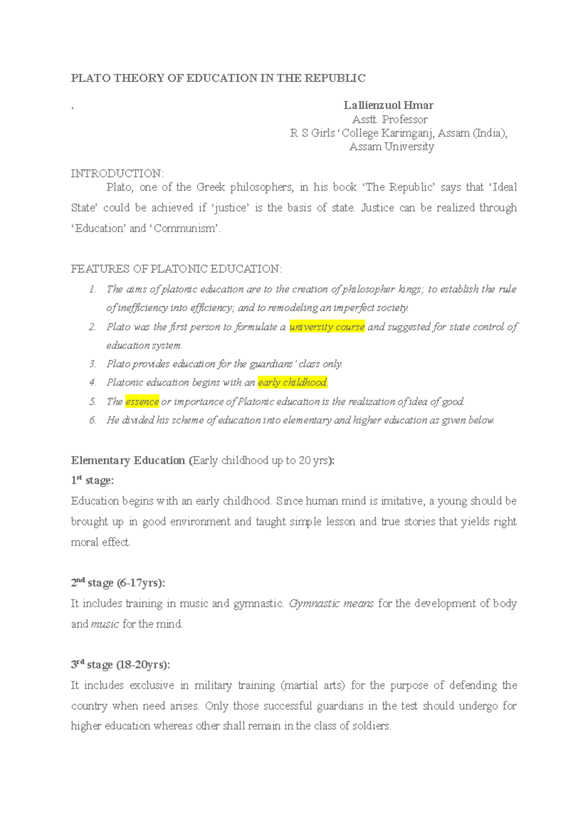 Plato theory of education in the republi - PLATO THEORY OF EDUCATION IN ...