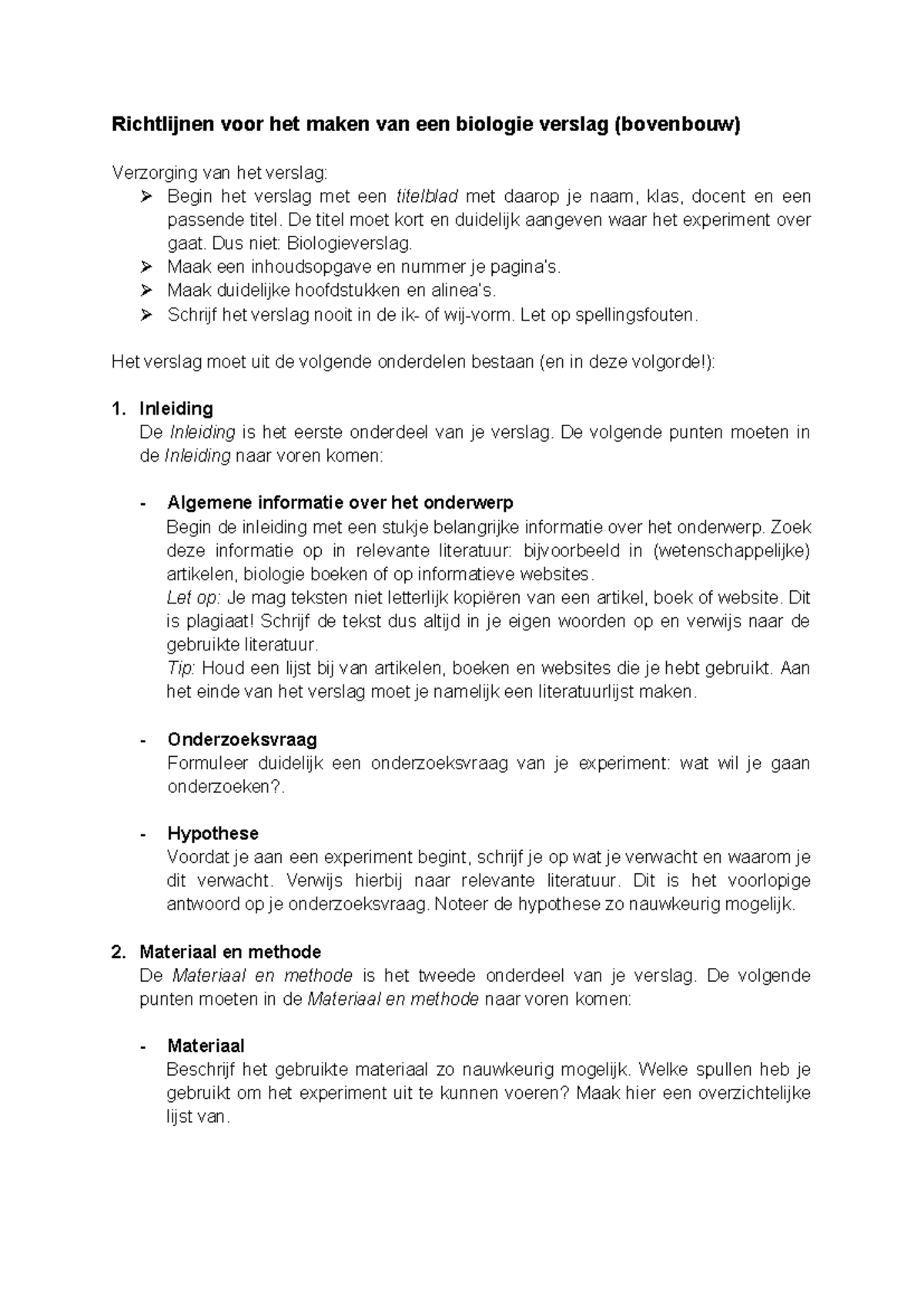 Biologie Verslag Richtlijnen (Bovenbouw): Structuur en Inhoud - Studeersnel