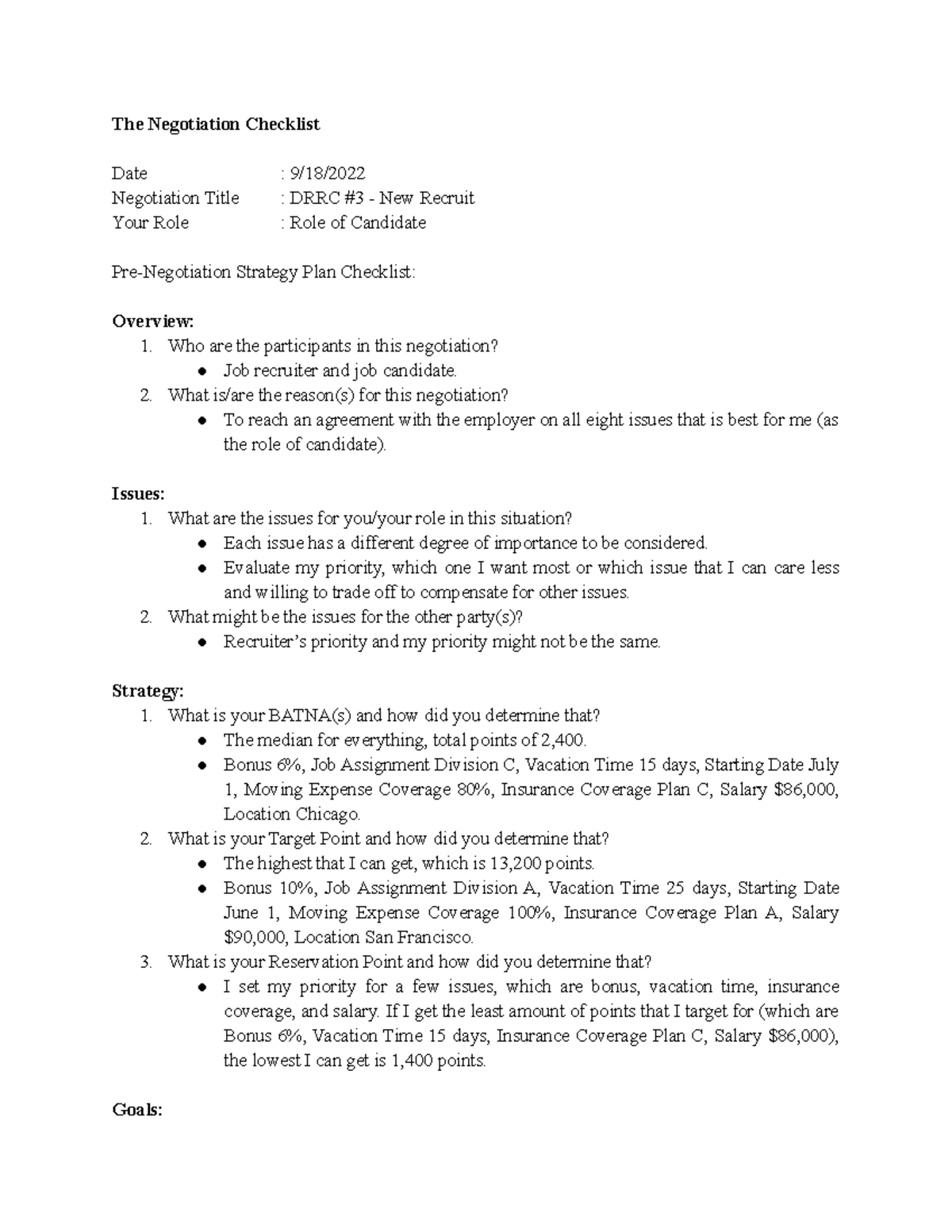 DRRC #3 - Pre-Negotiation Strategy Plan Checklist for Candidates - Studocu