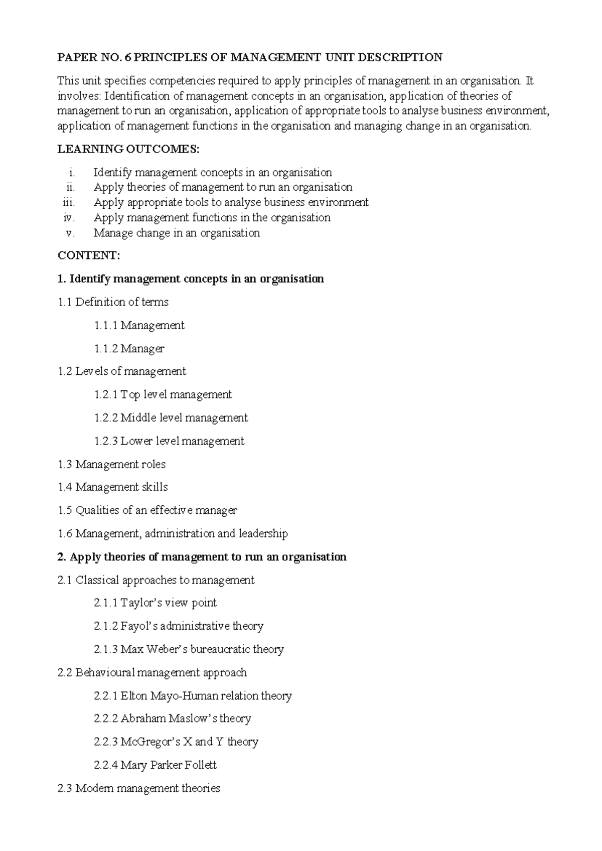 PPM 6 Principles of Management: Comprehensive Unit Overview - Studocu