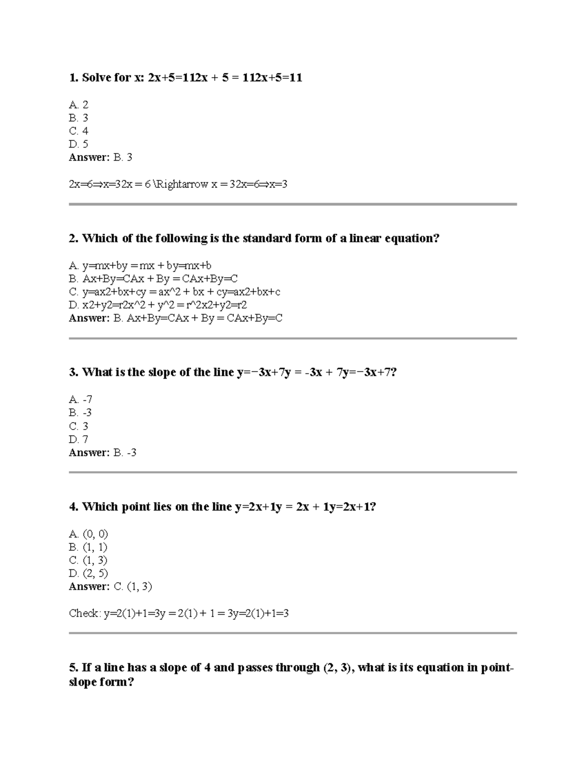 Linear Equations: Practice Questions and Solutions (Math 101) - Studocu