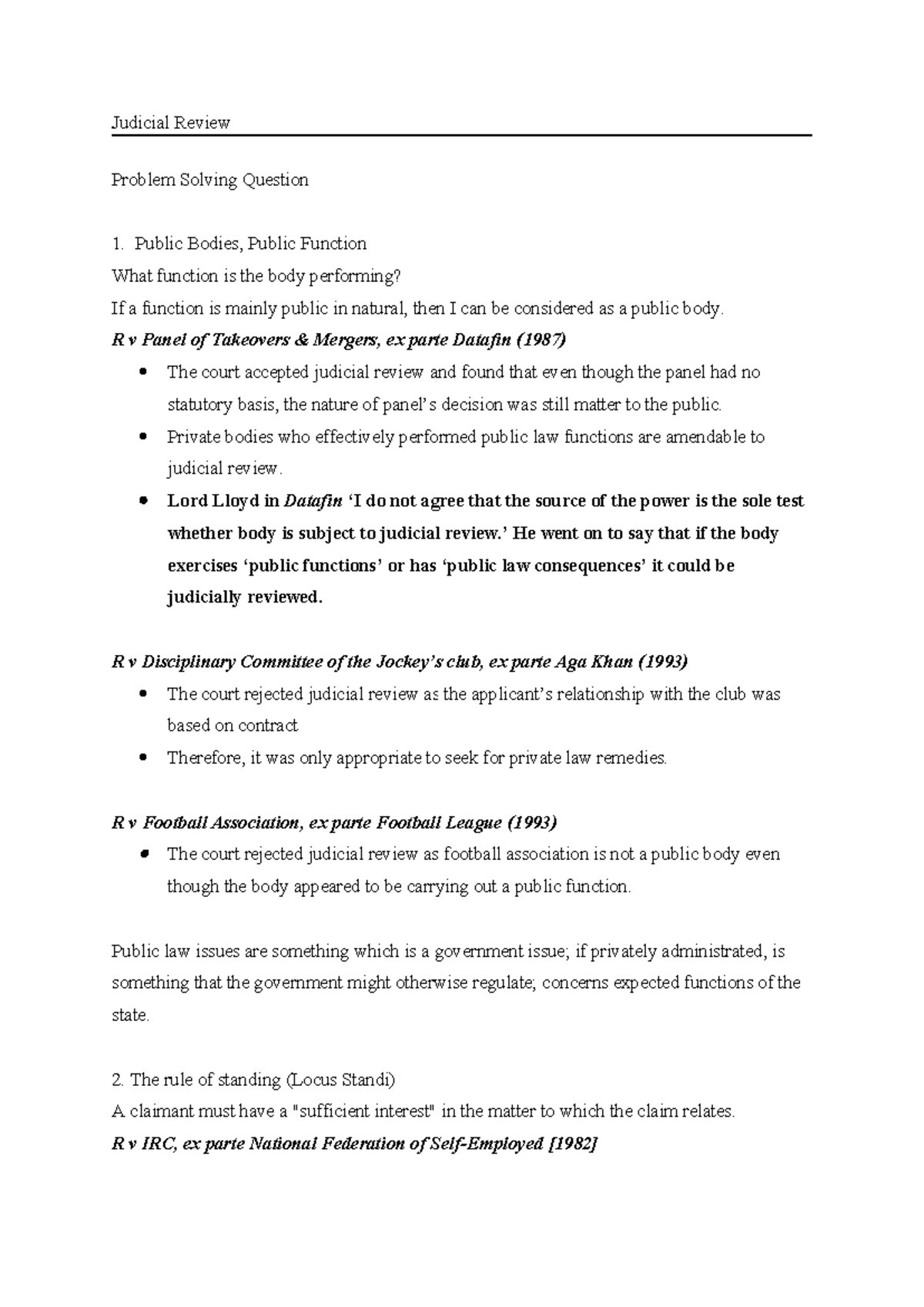 Judicial Review Notes: Key Concepts and Case Summaries - Studocu