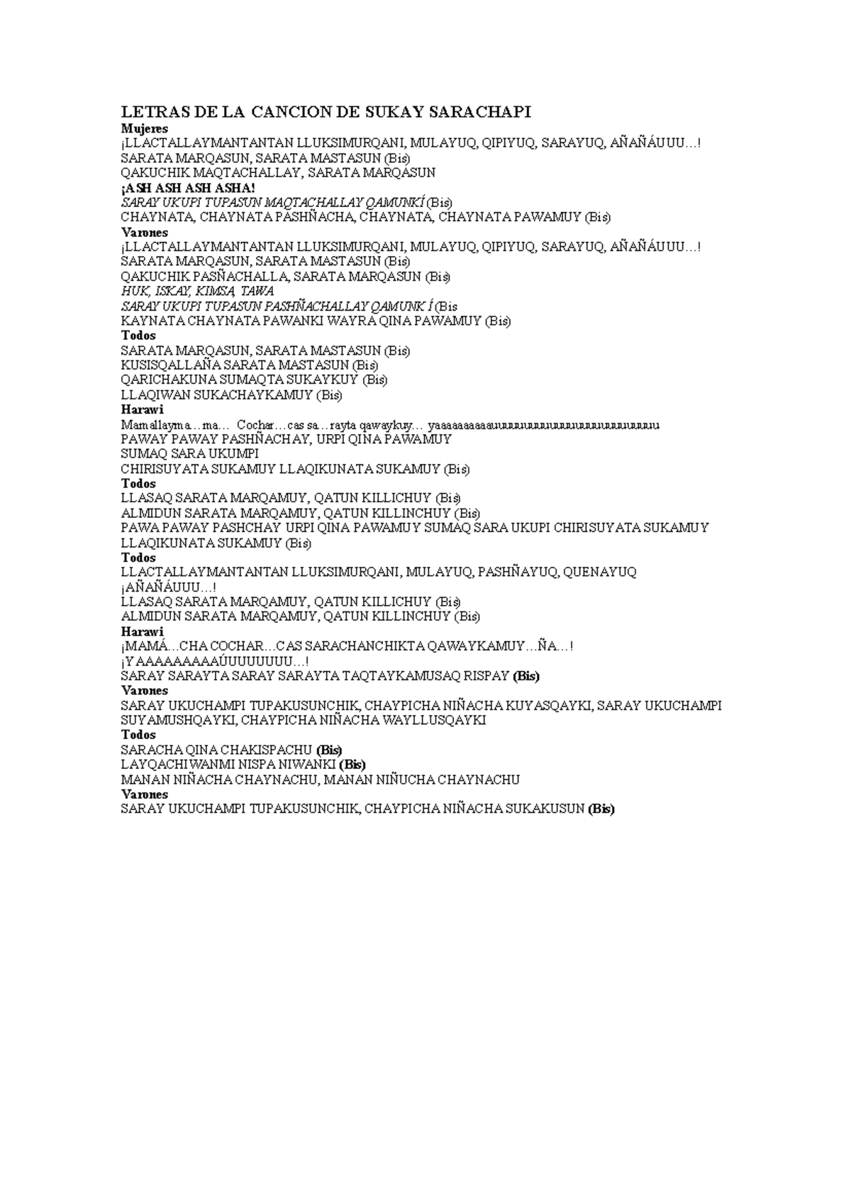 Letras de la Canción 