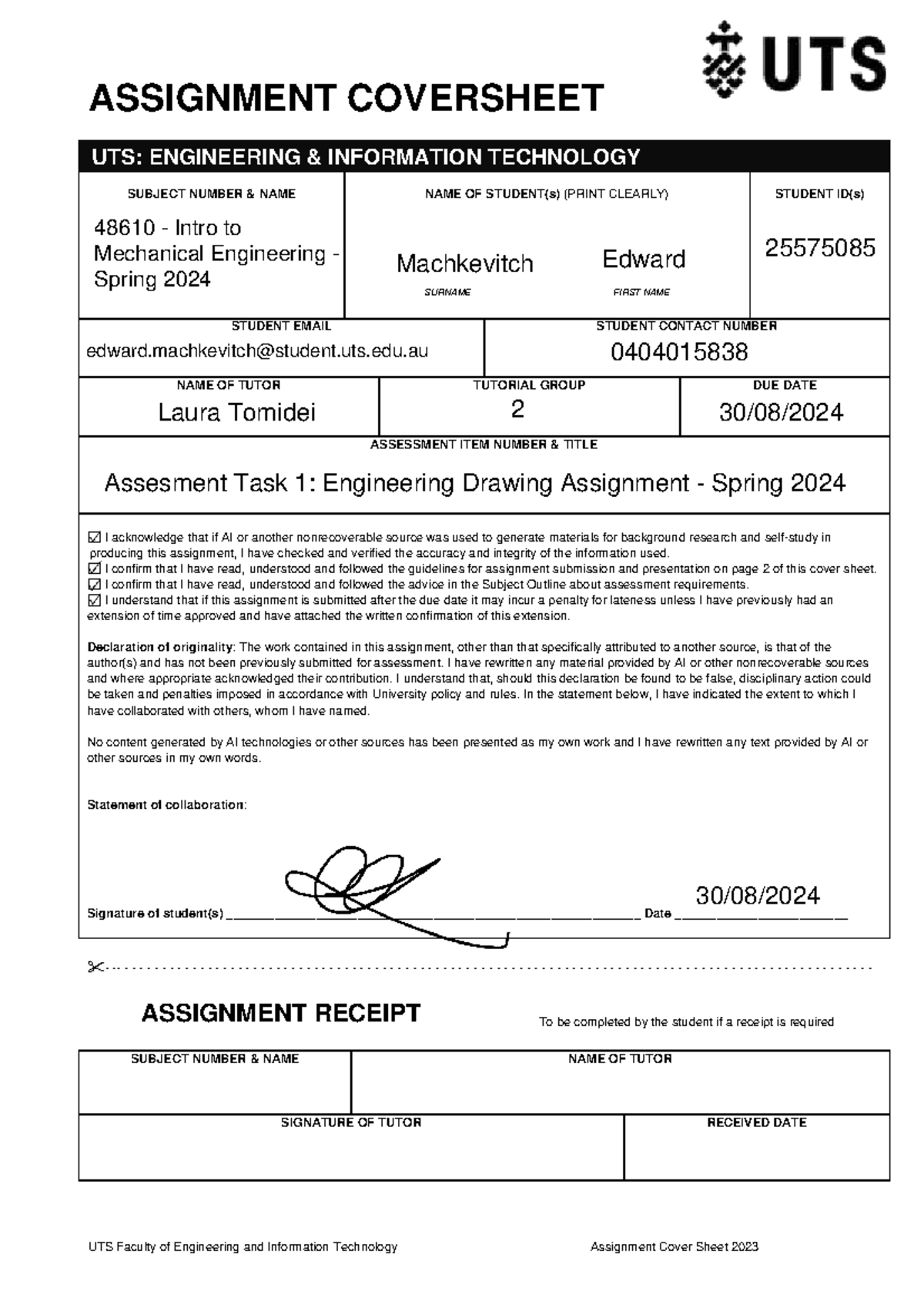 ENGG 48610: Assessment Task 1 - Engineering Drawing Assignment - Studocu