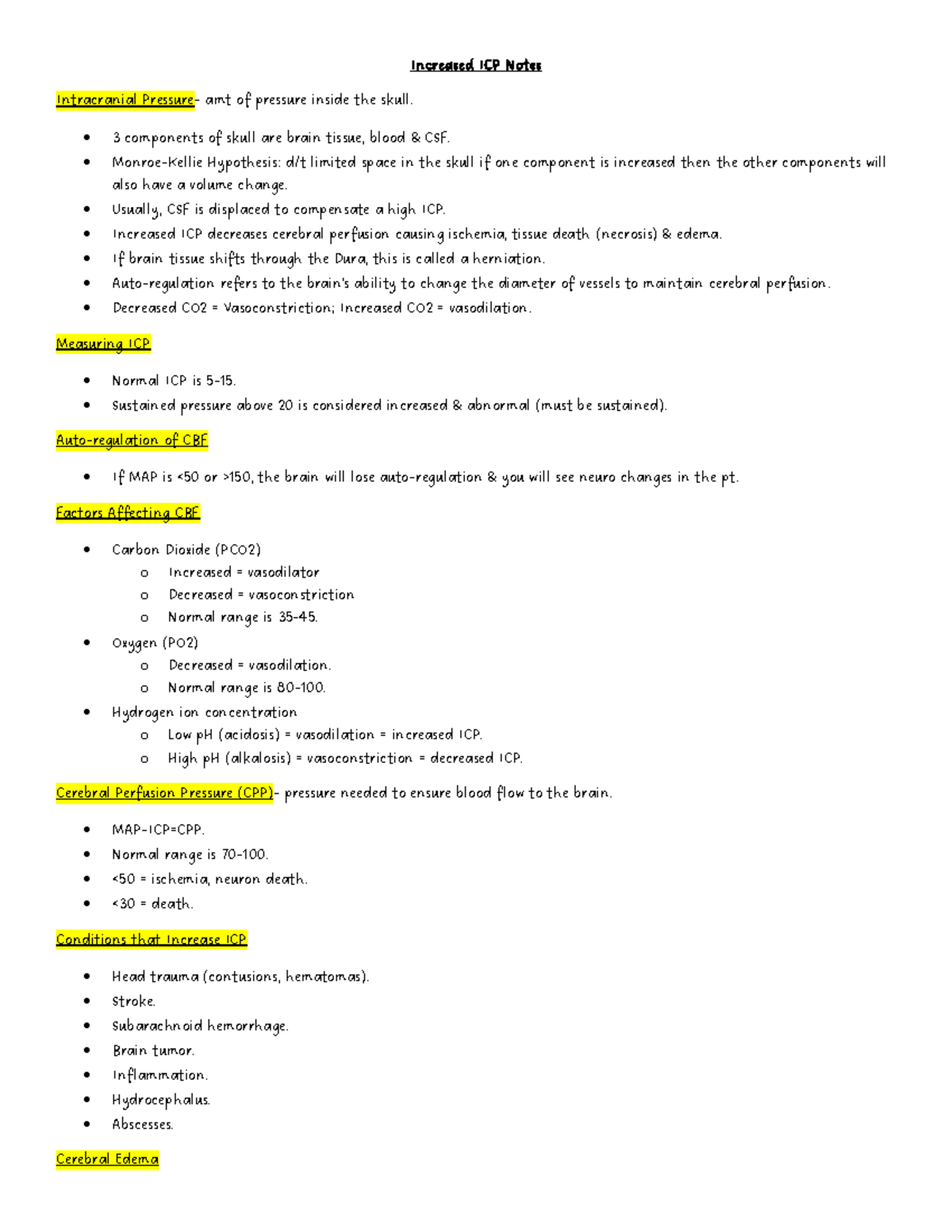 Increased ICP Notes - IICP - Increased ICP Notes Intracranial Pressure ...