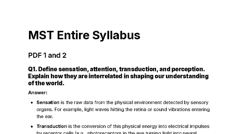MST Perception Final Notes: Understanding Sensation, Attention, and ...