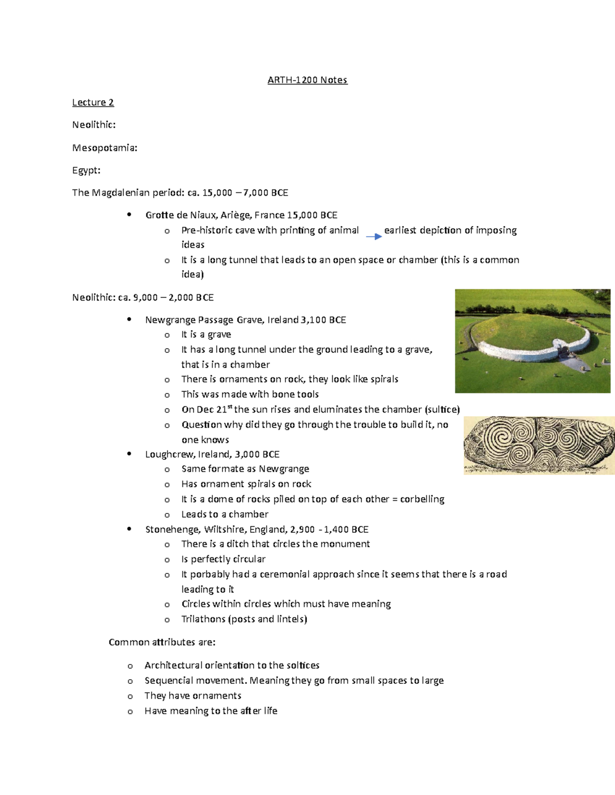 ARTH 101 Lecture Notes: Neolithic to Early Christian Architecture - Studocu