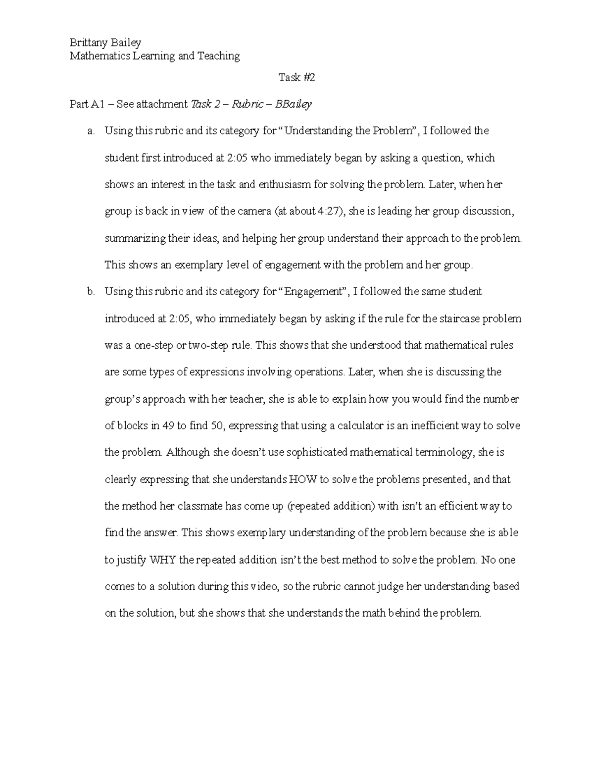 BBailey Math Learning & Teaching Task 2: Staircase Problem Analysis ...