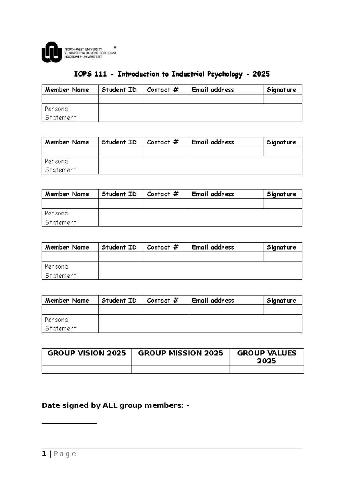 IOPS 111 Group Details & Personal Statements for 2025 - Studocu