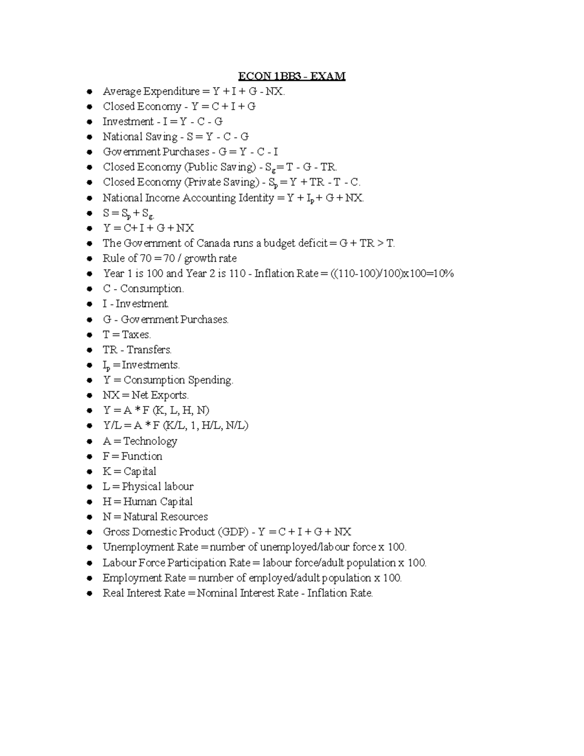 ECON 1BB3 FINAL EXAM: National Income & Economic Growth Concepts - Studocu