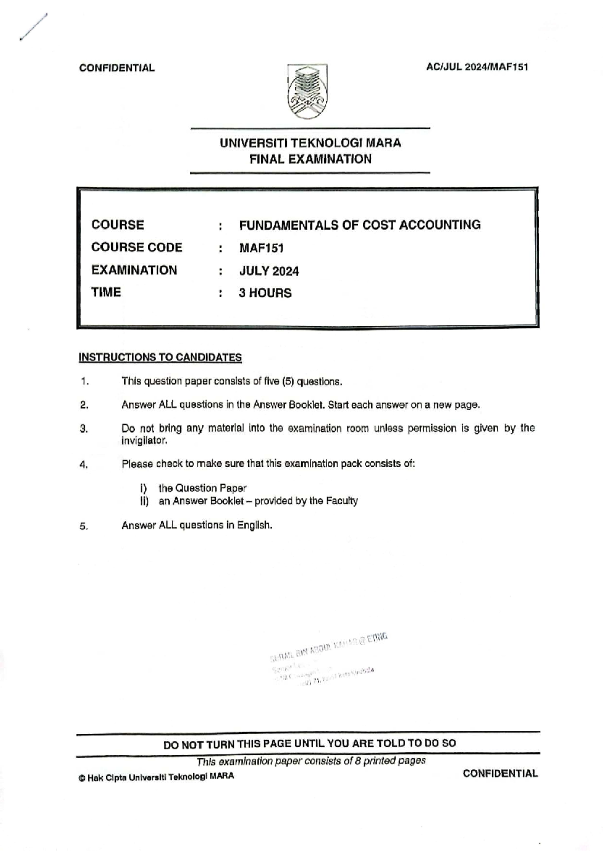 2024 JULY MAF151 - FINAL EXAMINATION COST ACCOUNTING NOTES - Studocu