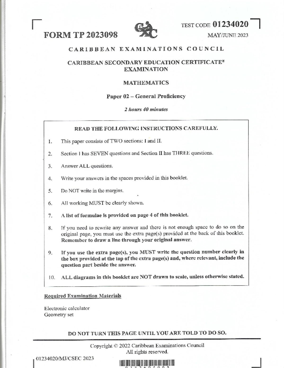 Cape Pure Mathematics 2024 CAPE Unit 2 Paper 02 Exam Guide - Studocu