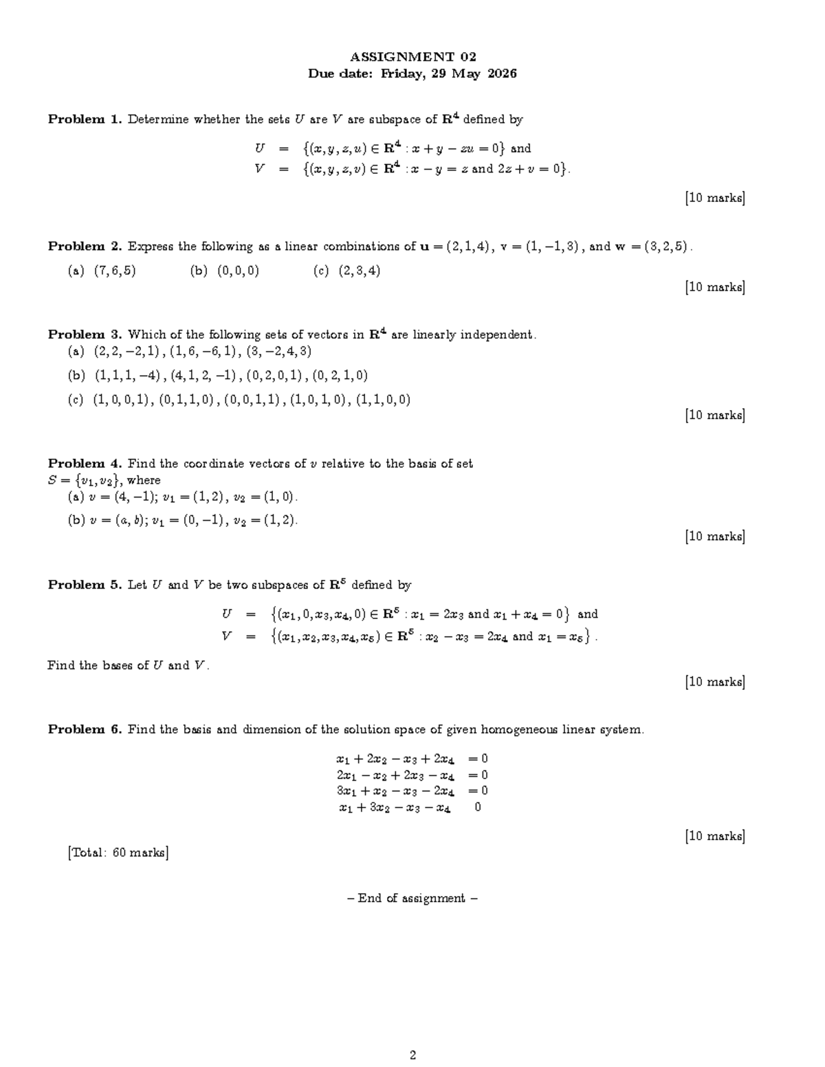 Assignment 2 Solutions for MAT2611: Subspaces & Linear Combinations ...