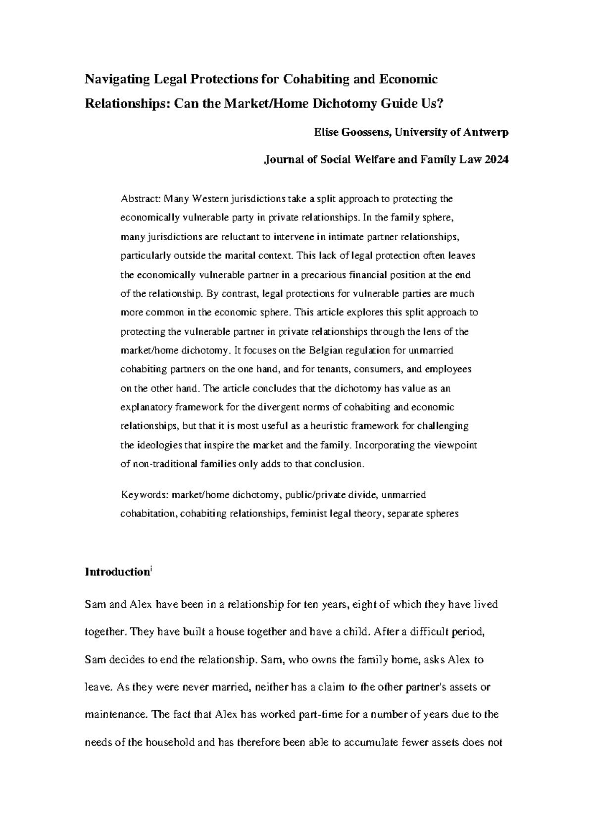 Legal Protections in Cohabiting vs. Economic Relationships: A Belgian ...