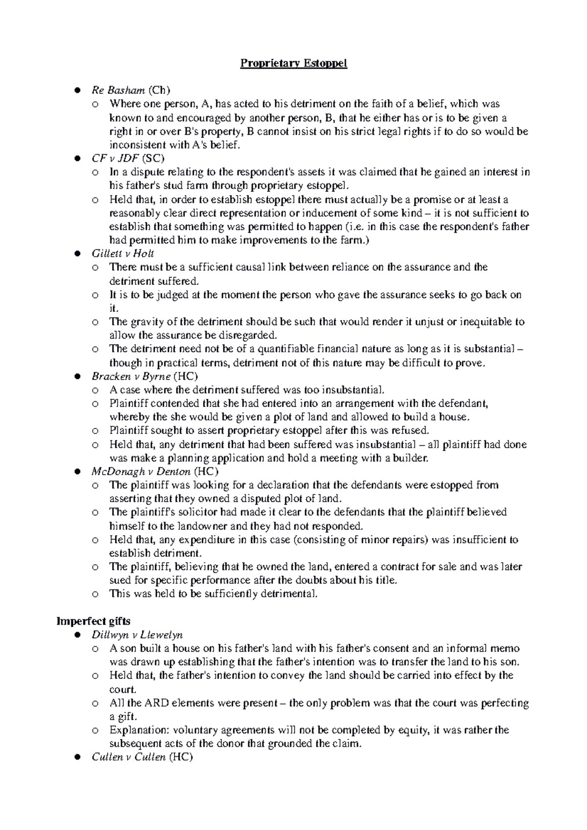 Proprietary Estoppel - Summary Land Law - Proprietary Estoppel Re ...