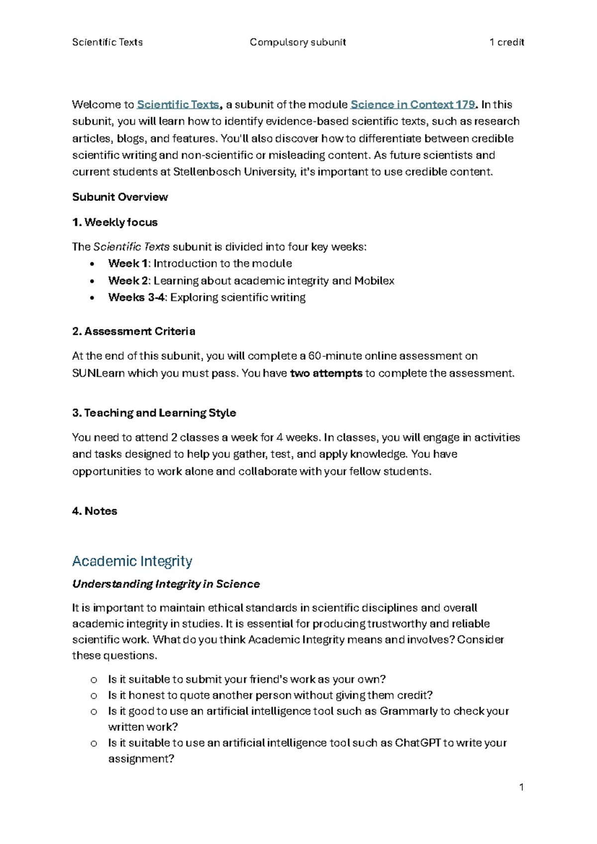 Scientific Texts Compulsory Subunit 1 Notes - SIC 179 - Studocu