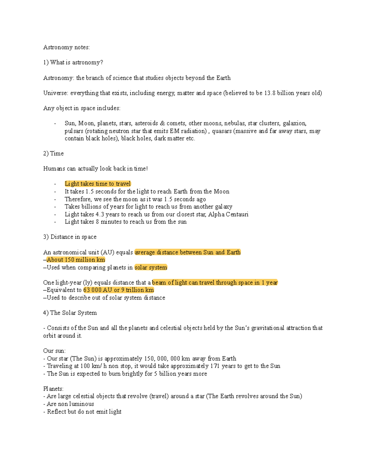 Grade 9 Science Final Exam Space Notes: Astronomy Concepts Explained ...