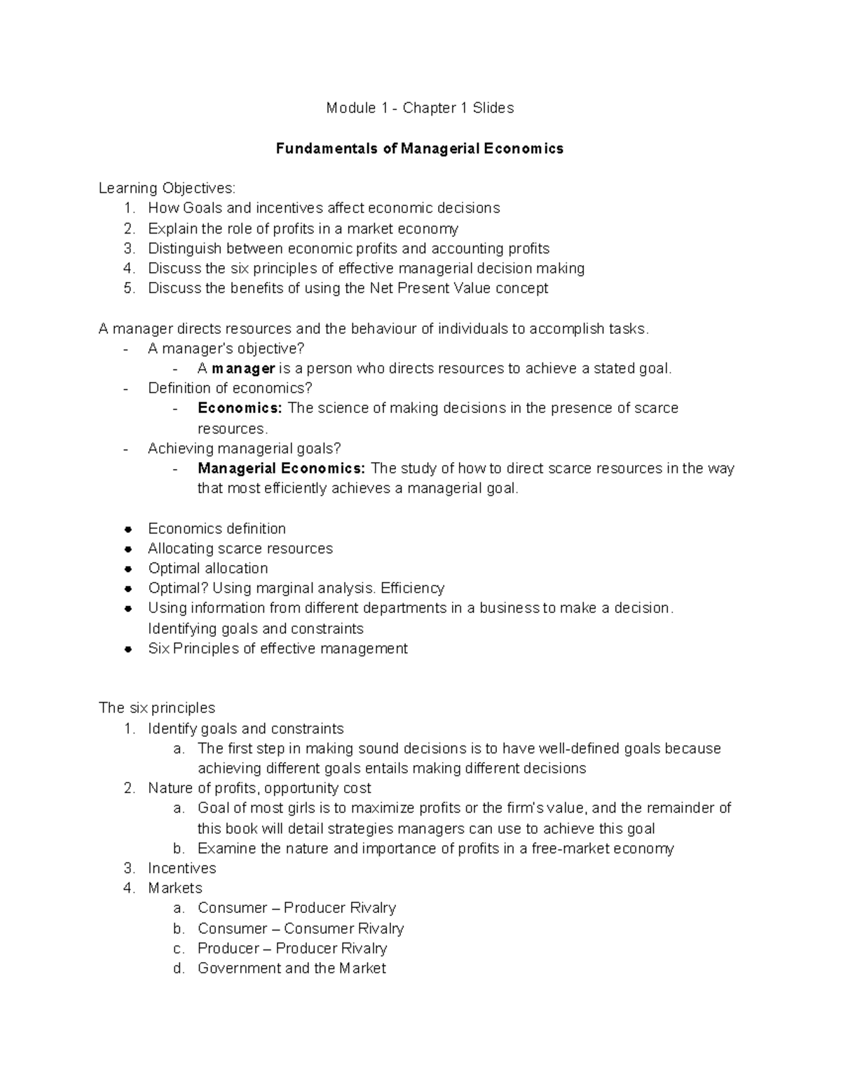 Module 1 - Chapter 1 Slides: Fundamentals of Managerial Economics - Studocu