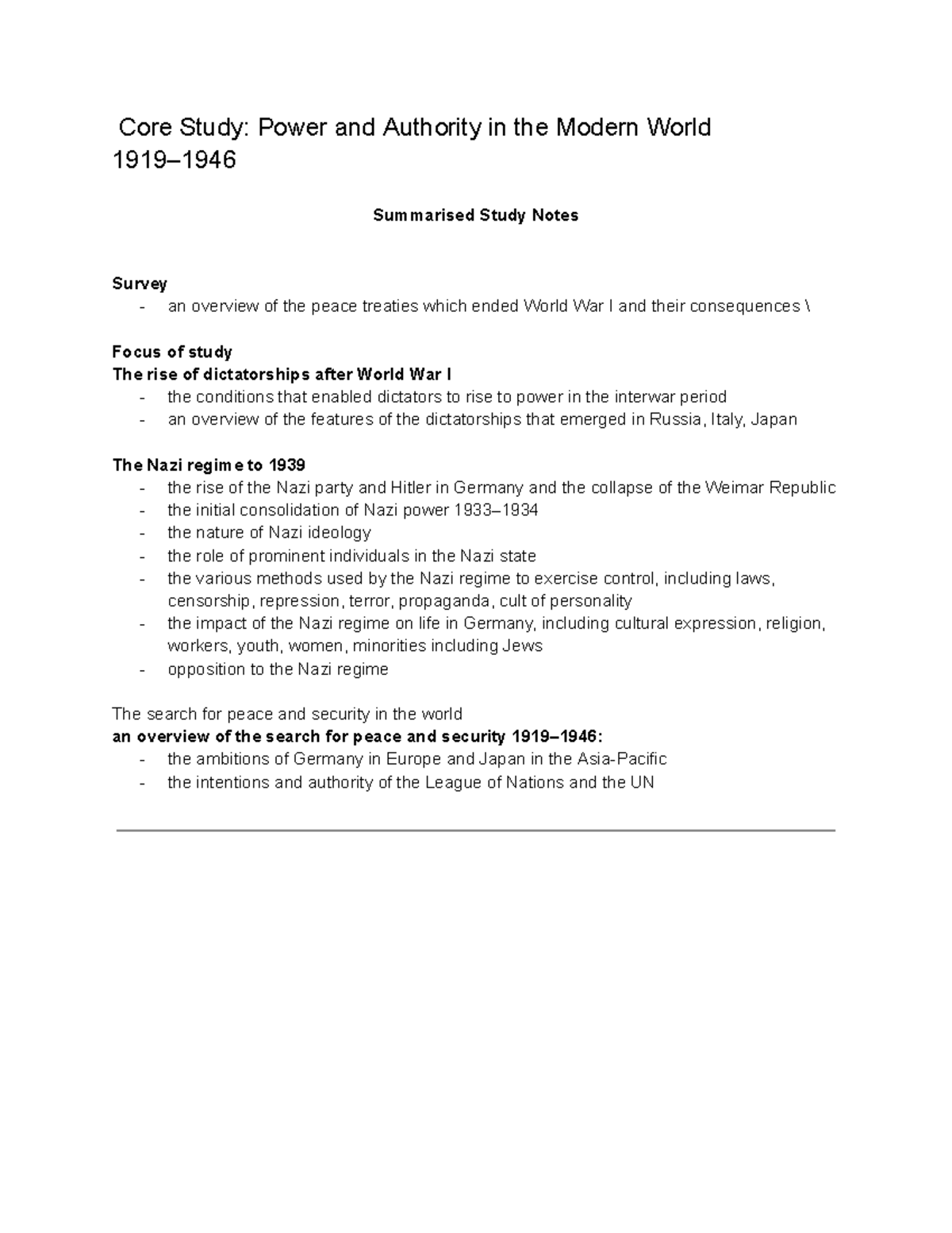 Core Study: Power and Authority in the Modern World - Summary Notes ...