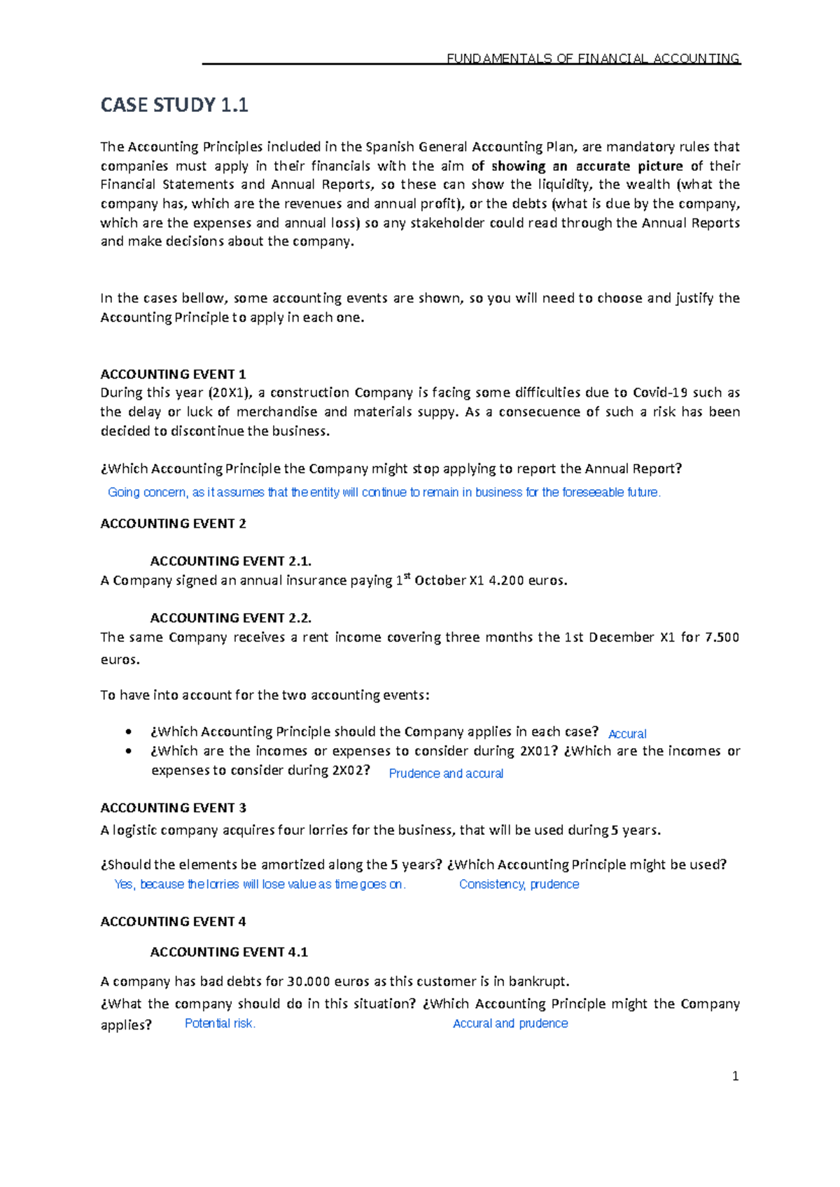 CASE Study 1.1: Accounting Principles in Financial Statements - Studocu