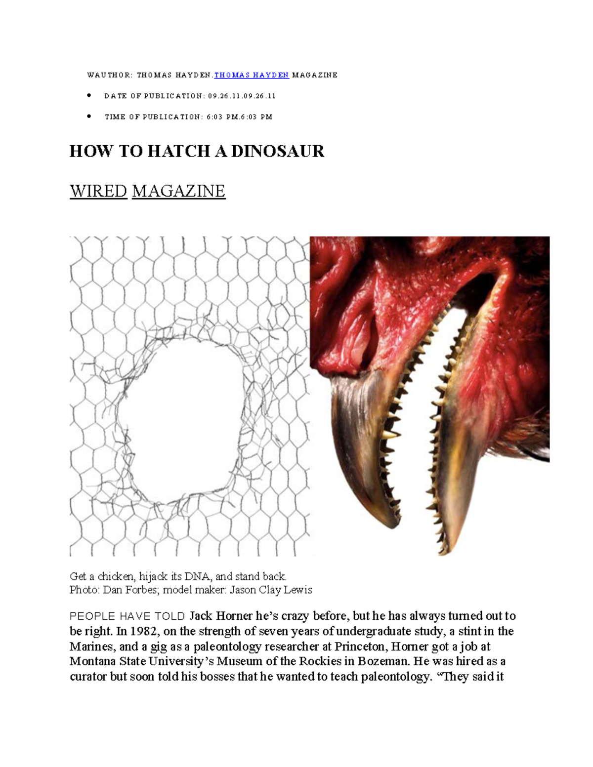 How to Hatch a Dinosaur: Insights from Thomas Hayden's Wired Article ...