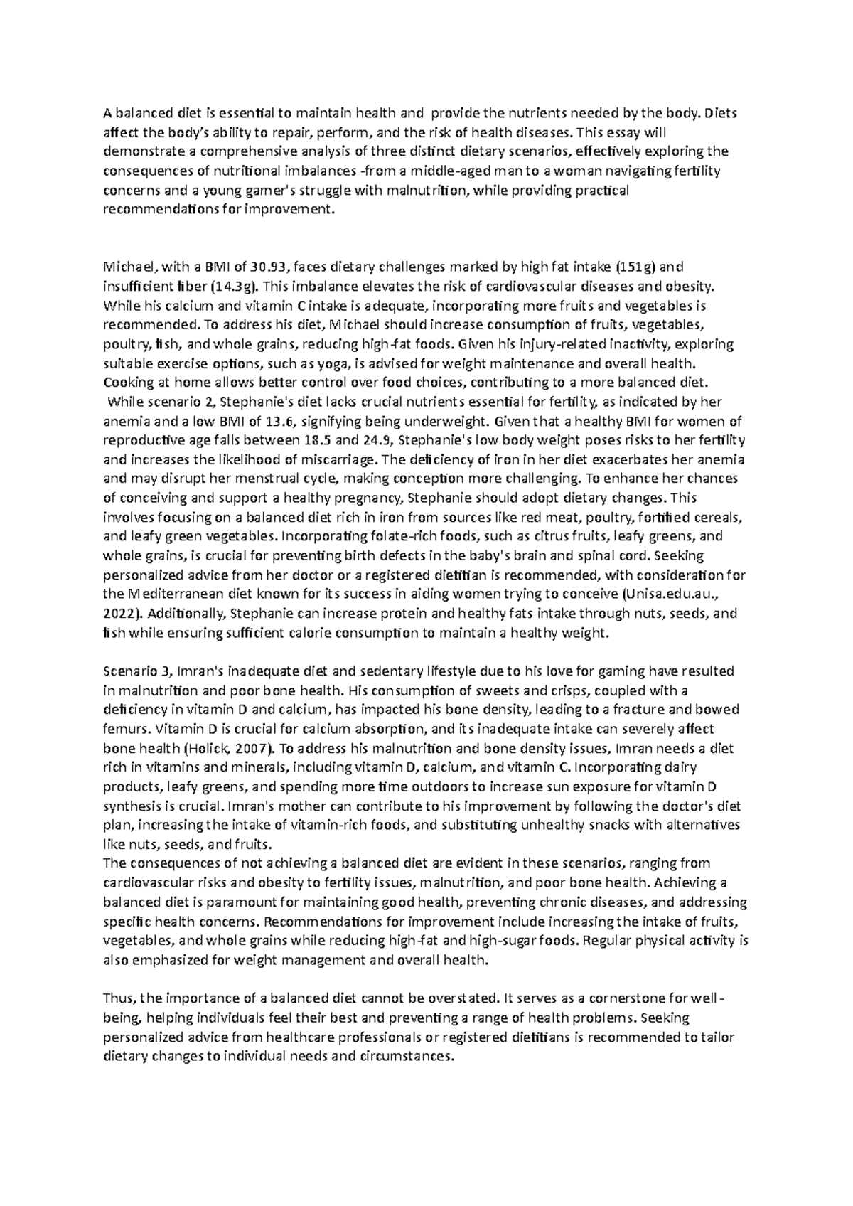 Dietary Analysis of Nutritional Scenarios: Health Effects ...