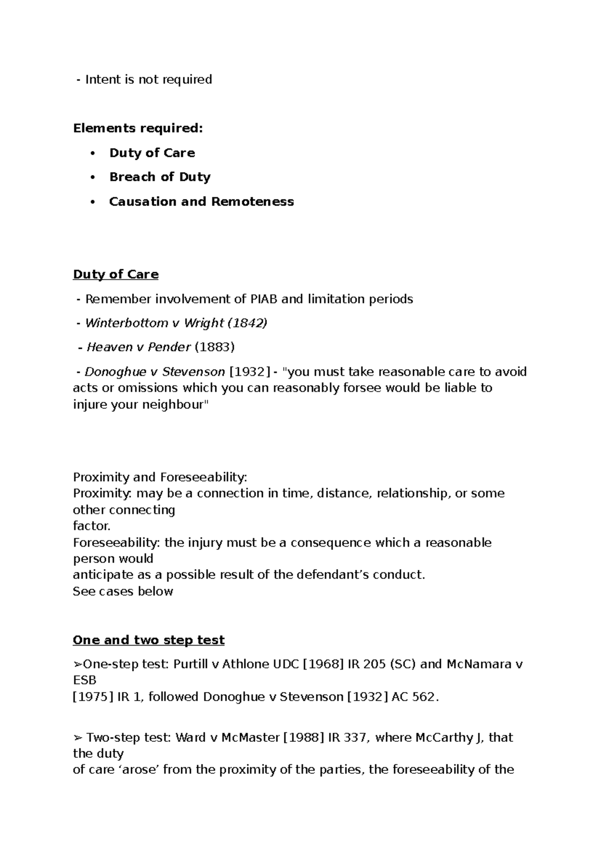 Negligence: Duty of Care and Key Legal Principles - Studocu