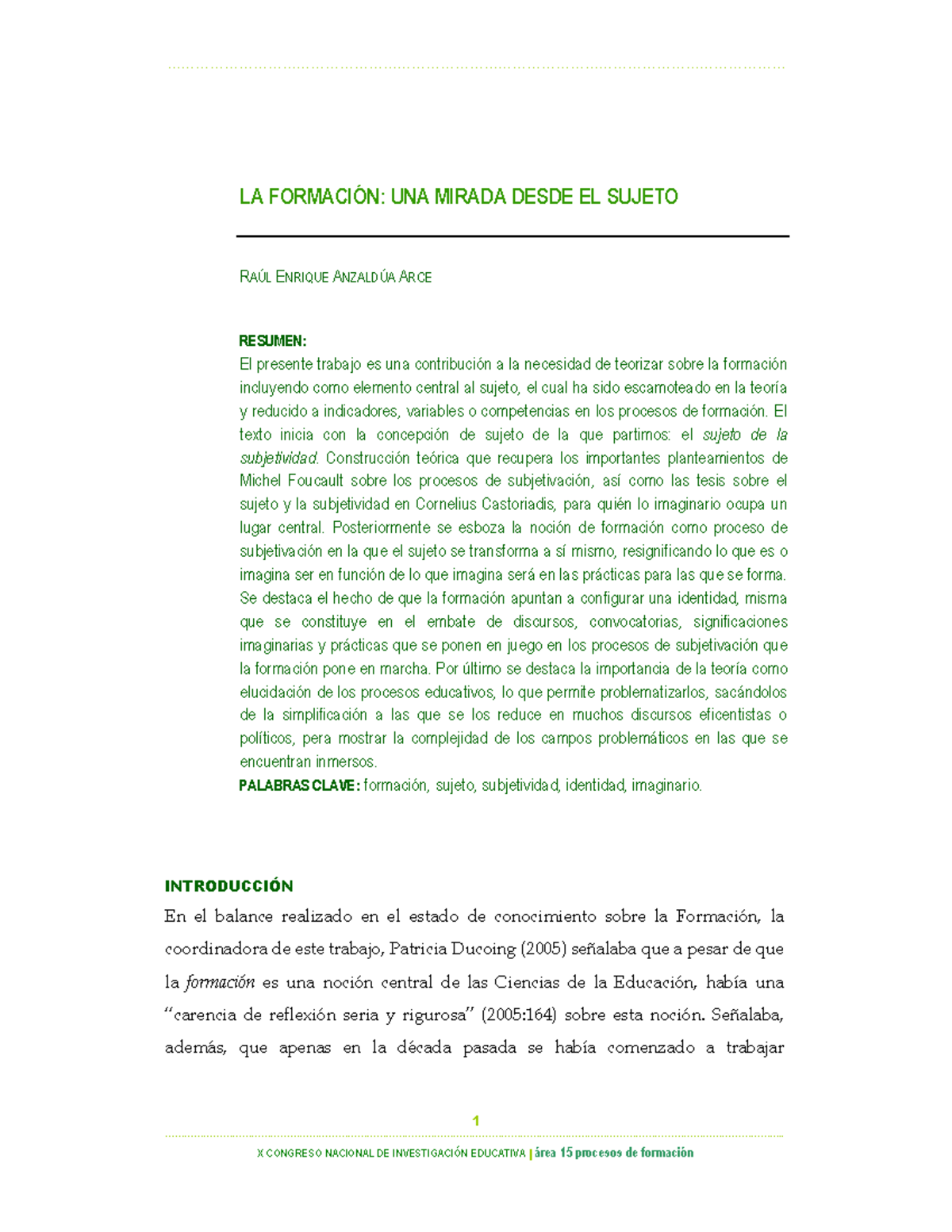 LA FORMACIÓN Y EL SUJETO: UNA REFLEXIÓN TEÓRICA EN EDUCACIÓN - Studocu