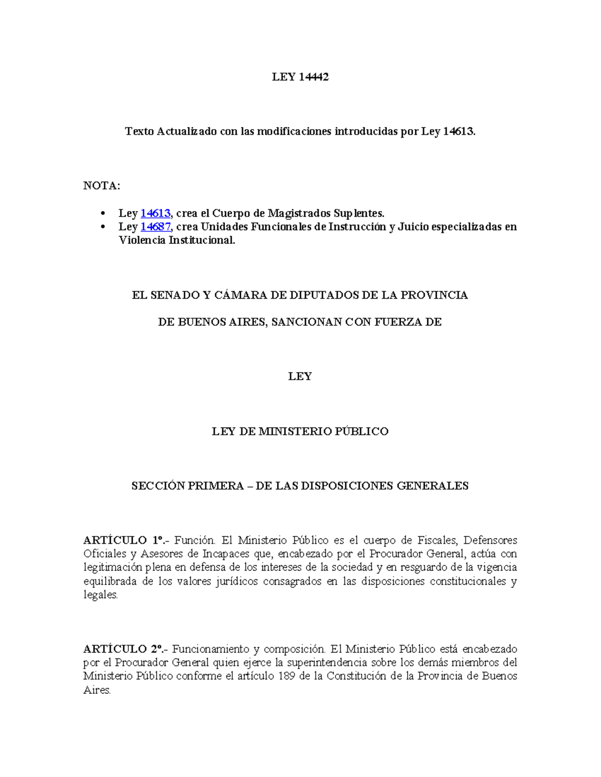 LEY 14442 - Ley Complementaria sobre el Ministerio Público en Buenos ...