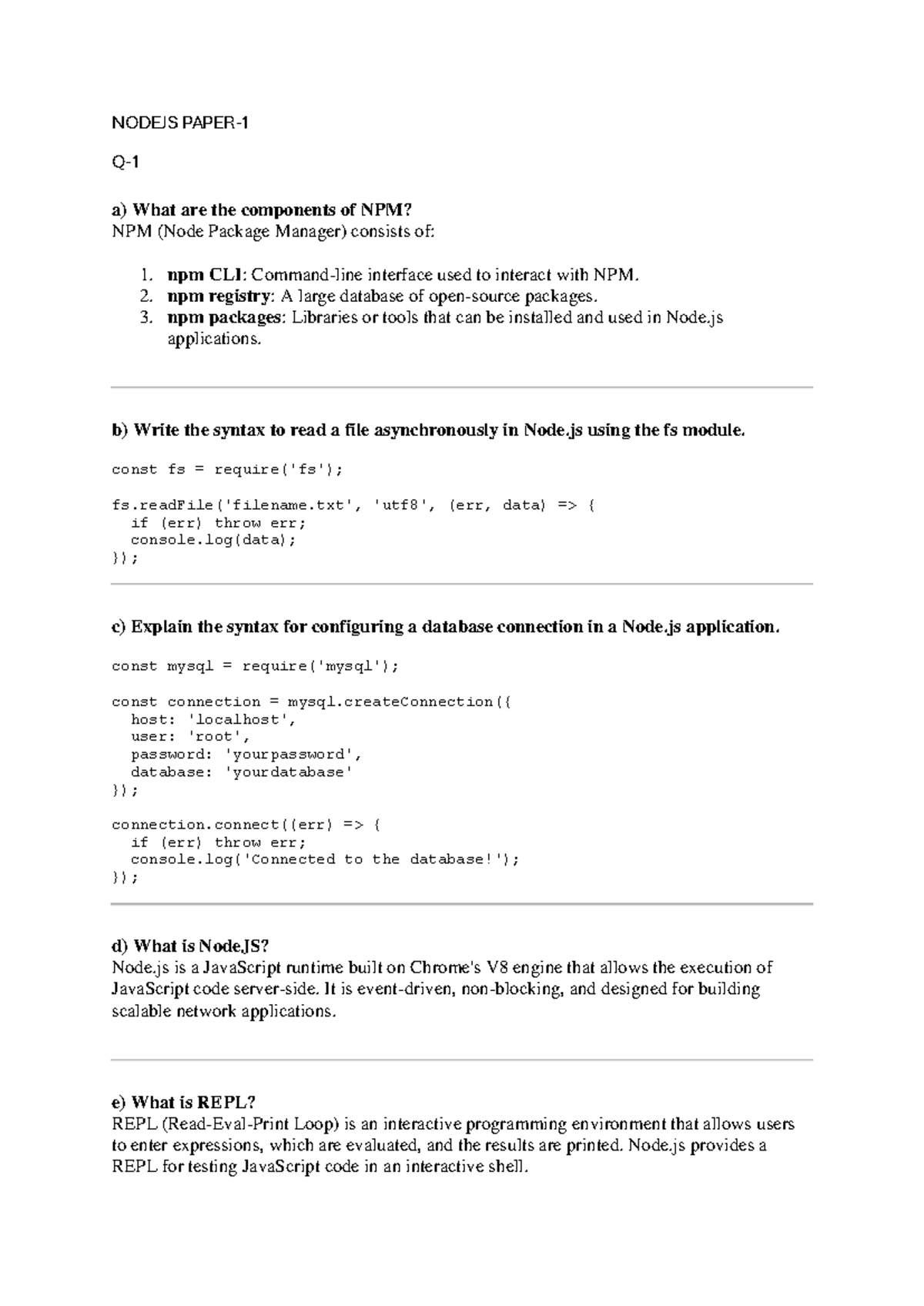 NodeJS paper solutions: Comprehensive guide to key concepts and ...