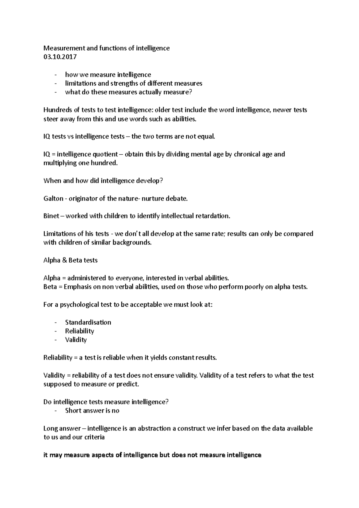 Measurement and functions of intelligence - how we measure ...