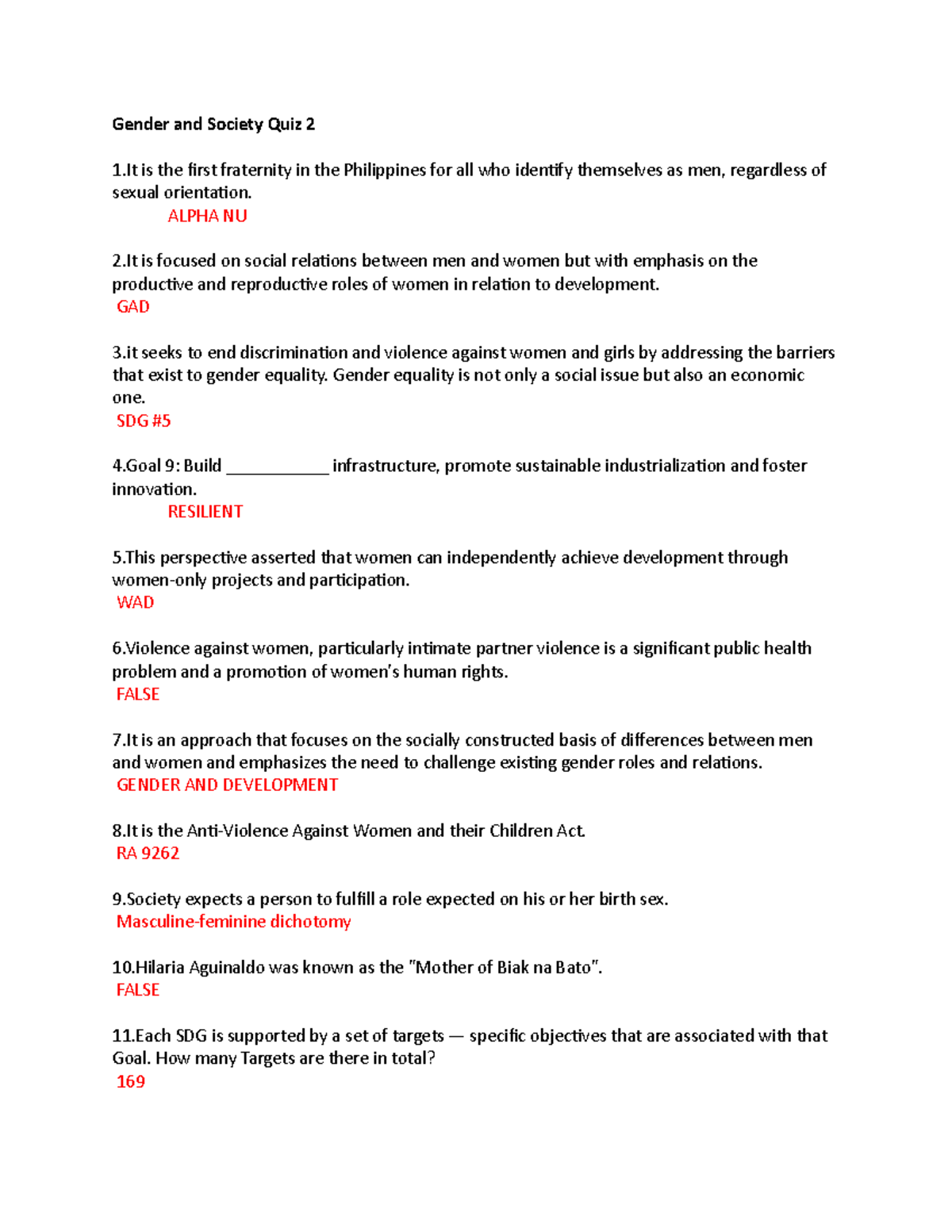 Gender and Society Quiz 2: Key Concepts and Definitions - Studocu