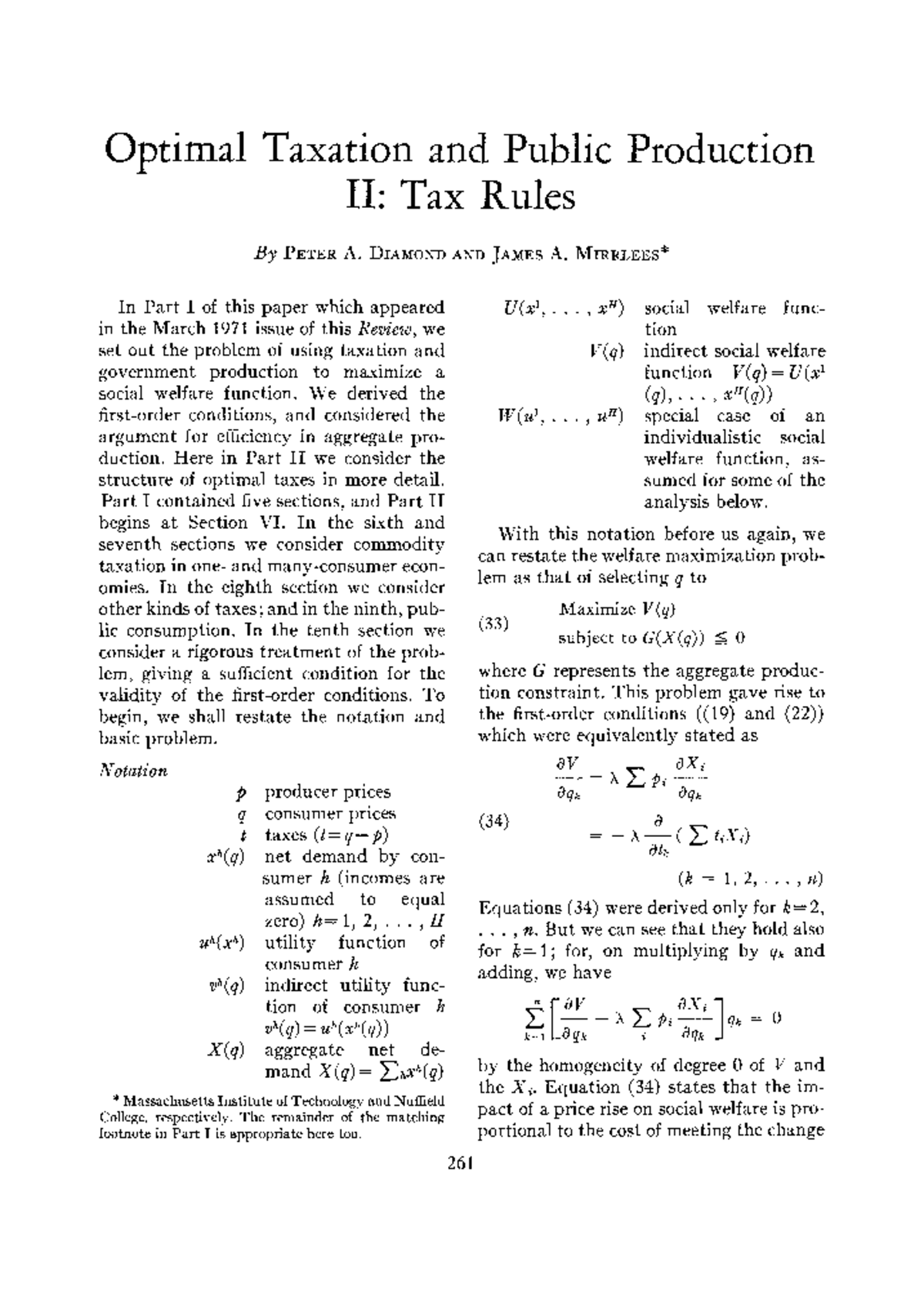 Optimal Taxation II: Structure and Efficiency Analysis (ECO 9447) - Studocu