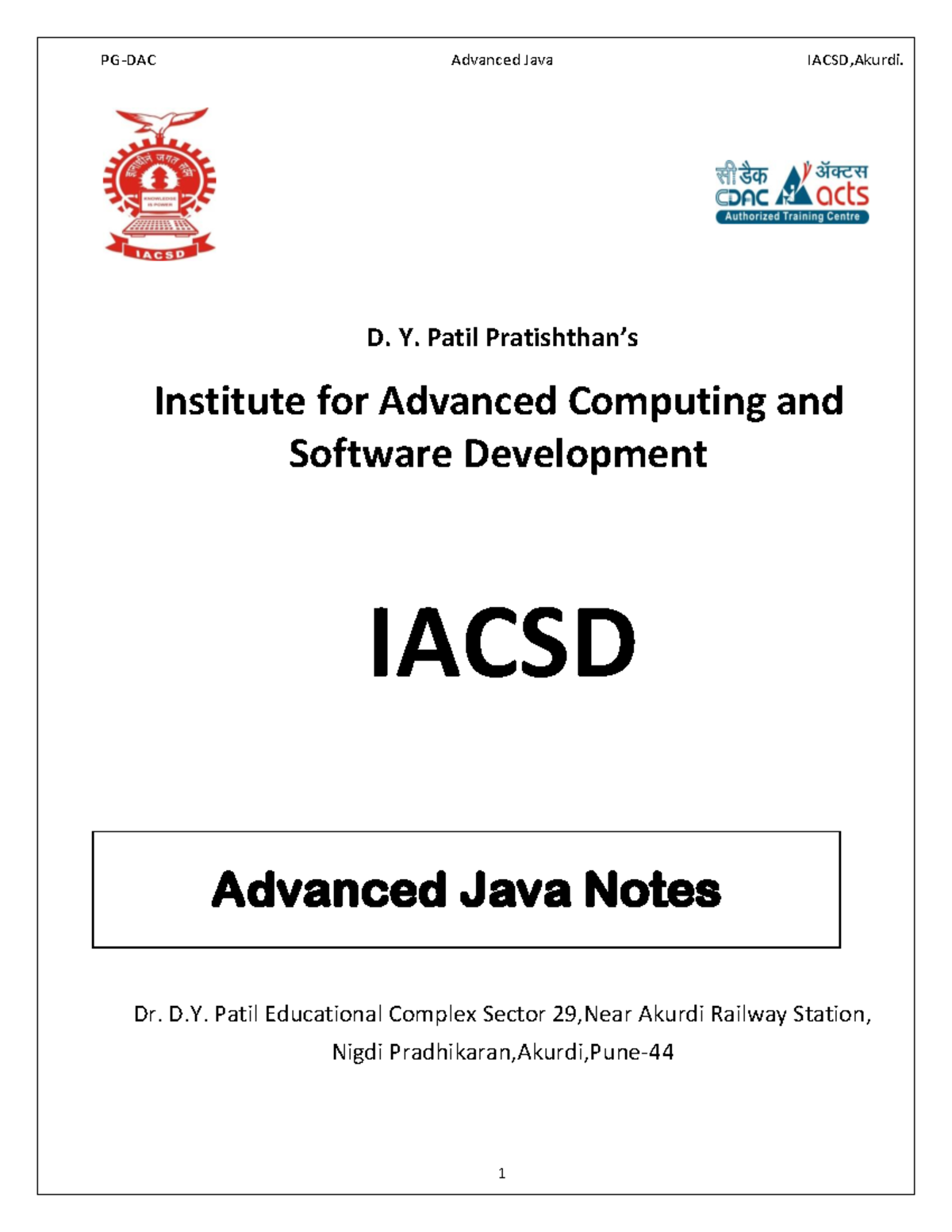 Advanced Java Notes - D. Y. Patil Pratishthan’s Institute for Advanced ...