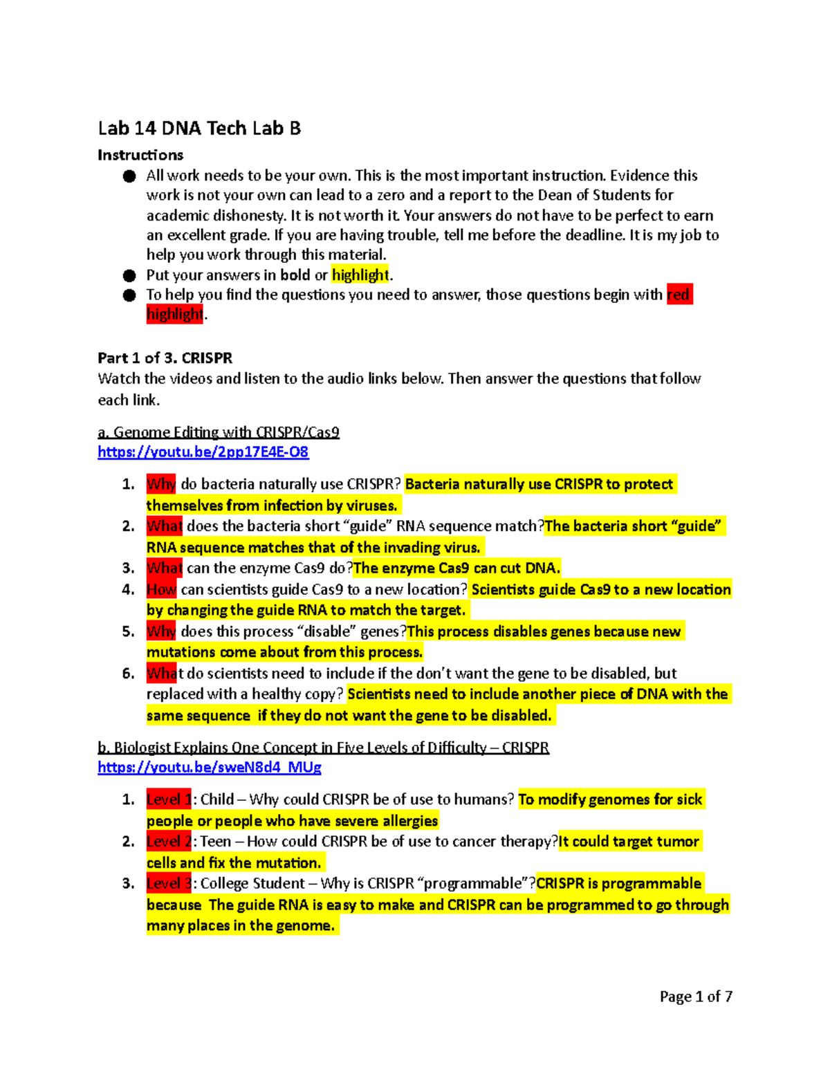 BIOL-1110 Online Lab 14: CRISPR's Role in DNA Tech and Microarray ...