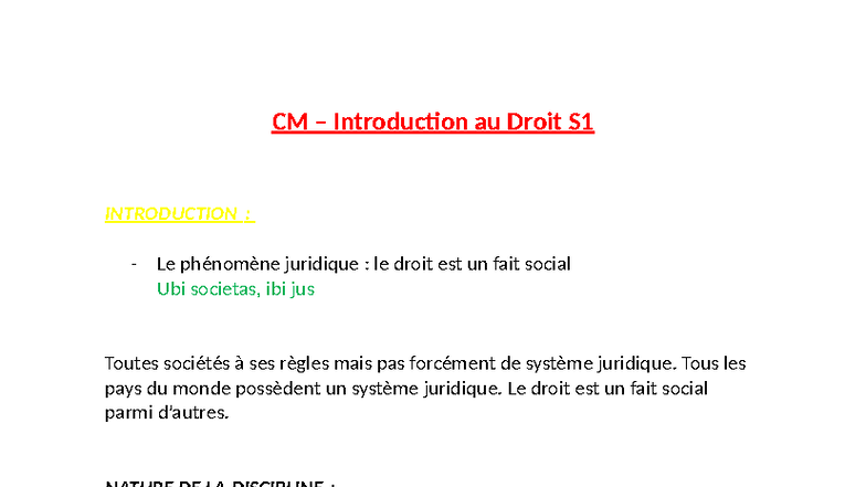 CM Introduction au Droit S1 : Phénomène Juridique et Normes Sociales ...