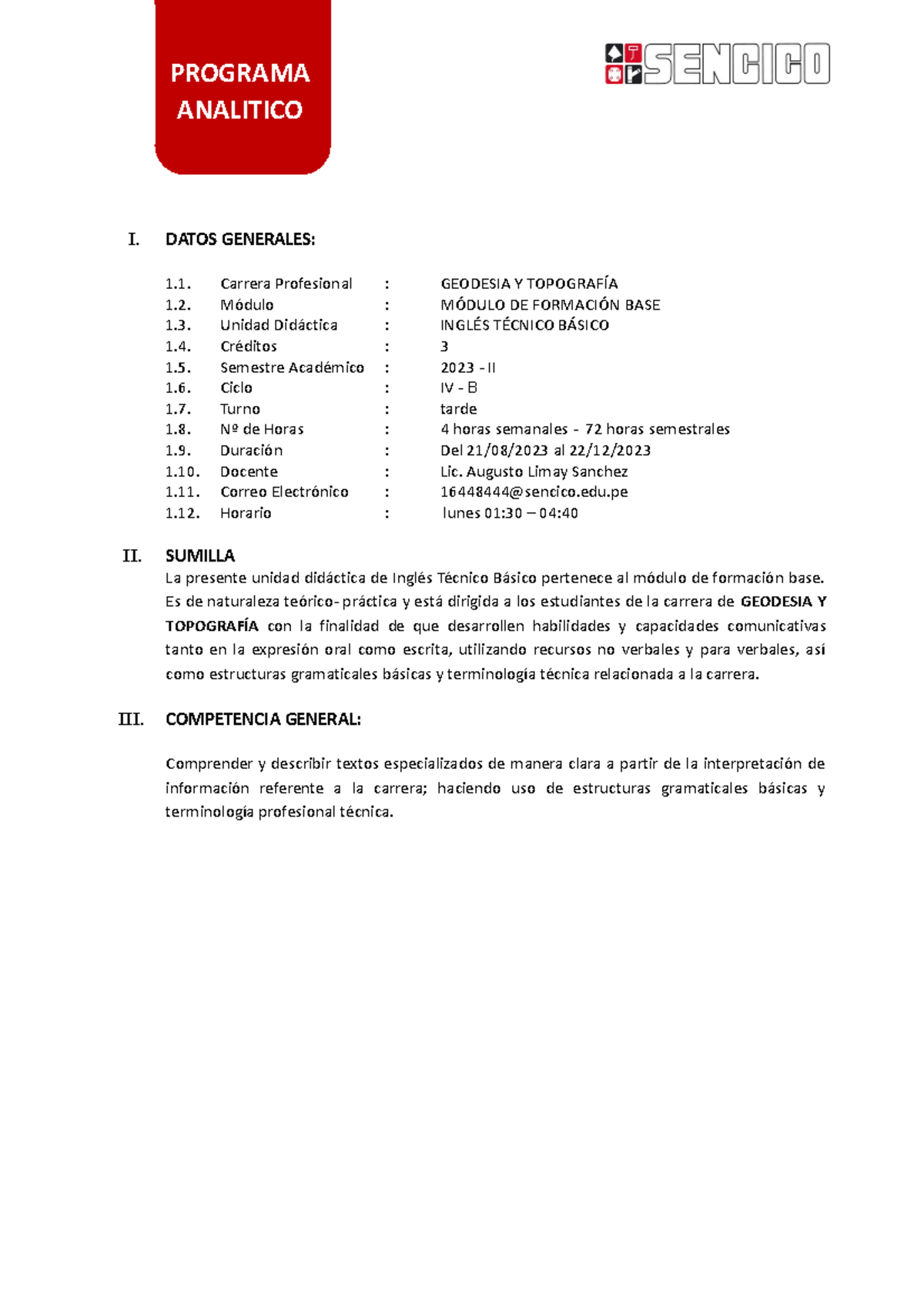 Inglés Técnico Básico - Programa de Geodesia y Topografía IV - Document Preview