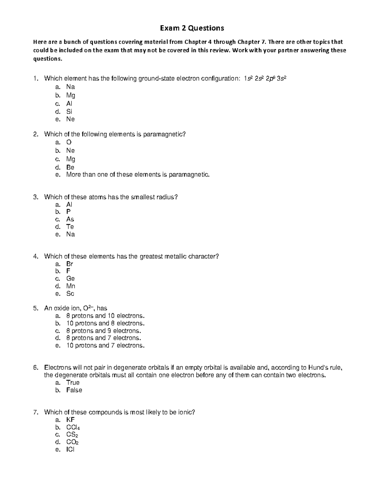 Exam 2 Review Fall 23 - Exam 2 Questions Here are a bunch of questions ...