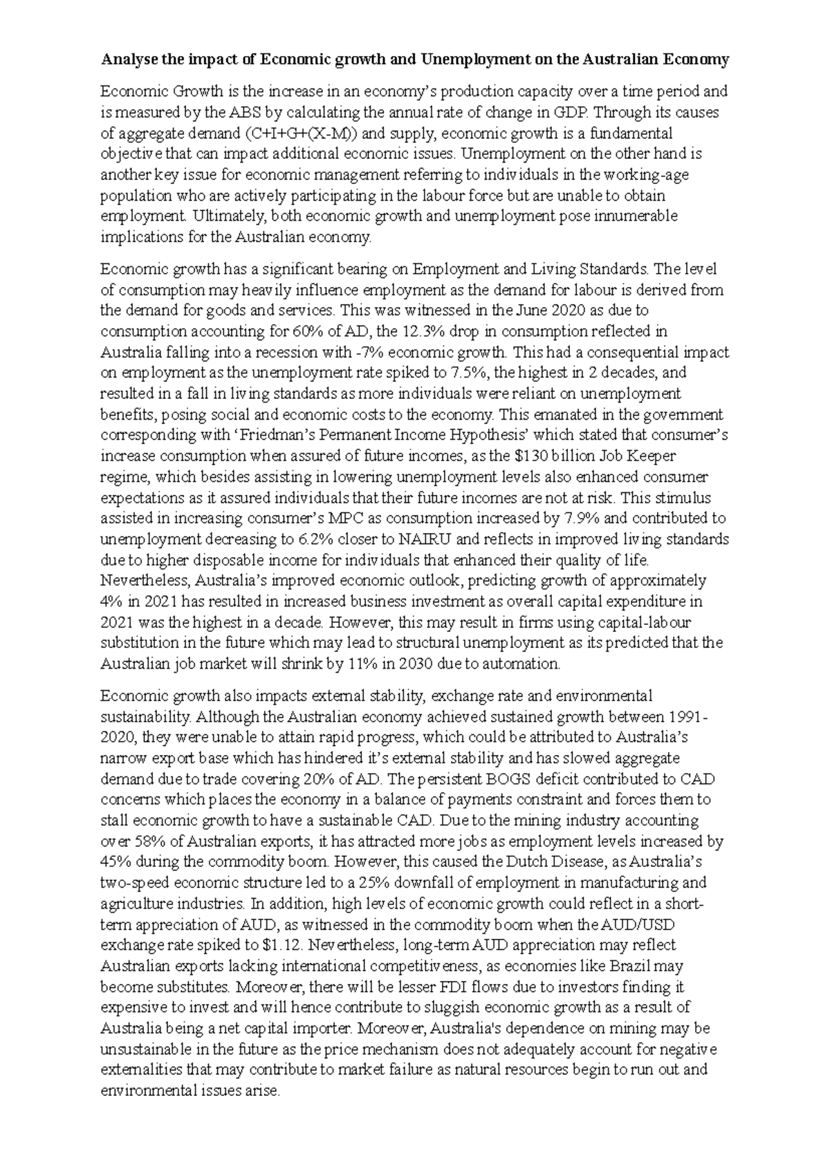 Economic Growth's impact on Unemployment in the Australian Economy ...