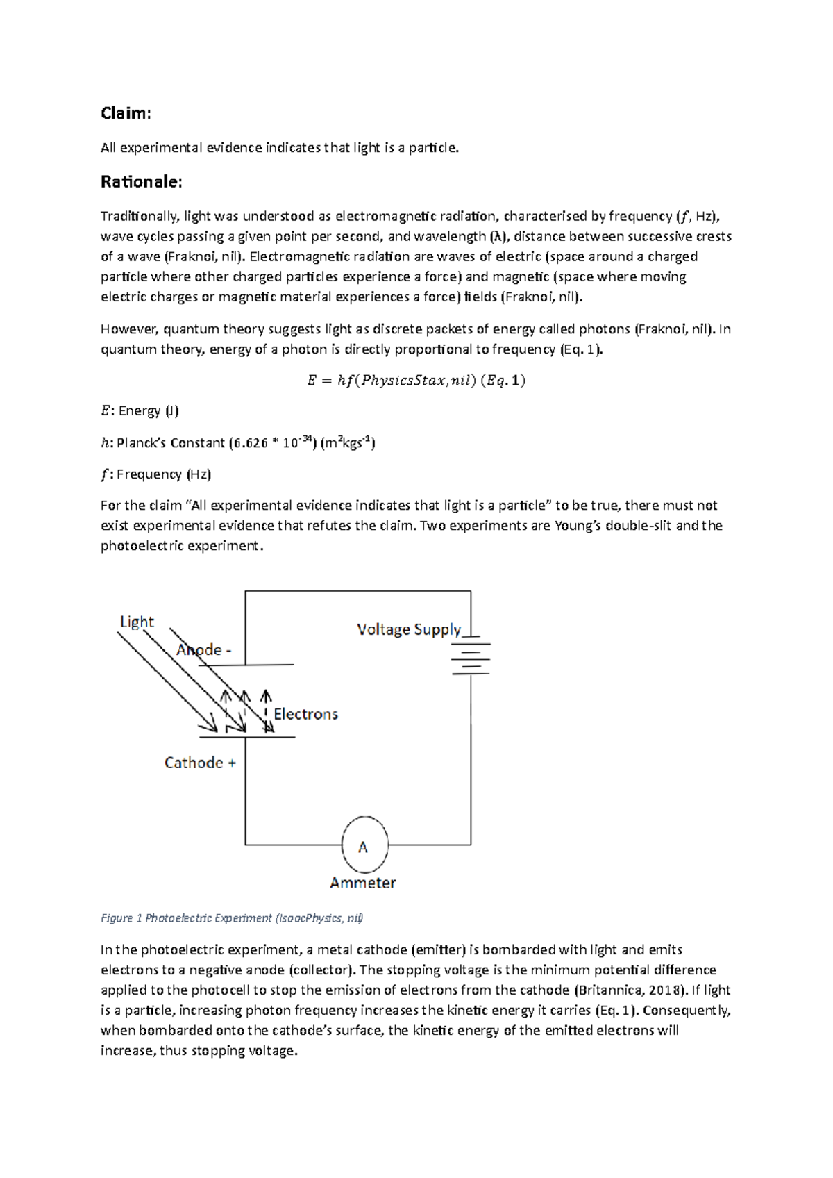 PHYS 101: Particle Nature of Light - Analysis of Experiments - Studocu
