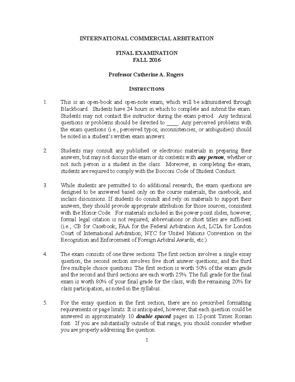Final Exam Tips: Sample Exam Insights for Dispute Resolution (INTL COM ...