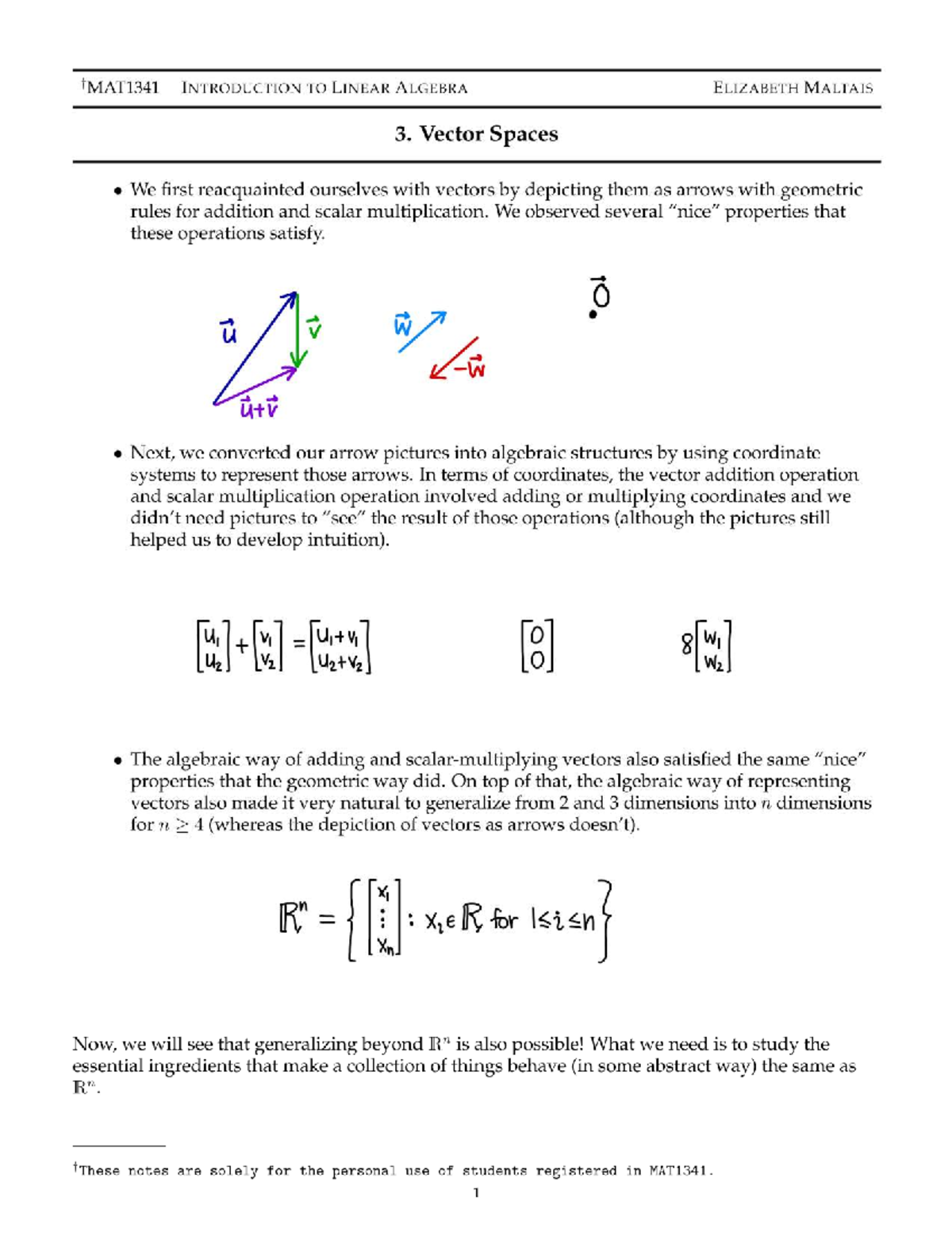 Lec3 vectorspaces - filled in notes - INTRODUCTION TO LINEAR ALGEBRA ...