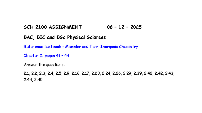 Assignment 1 - Revison purposes - Physical sciences - SCH 2100 ...