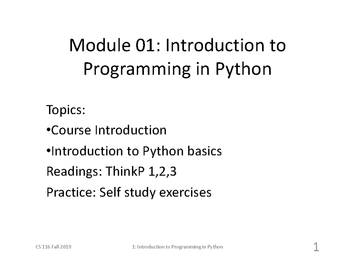 CS116: Module 01 - Intro to Programming in Python Notes - Studocu