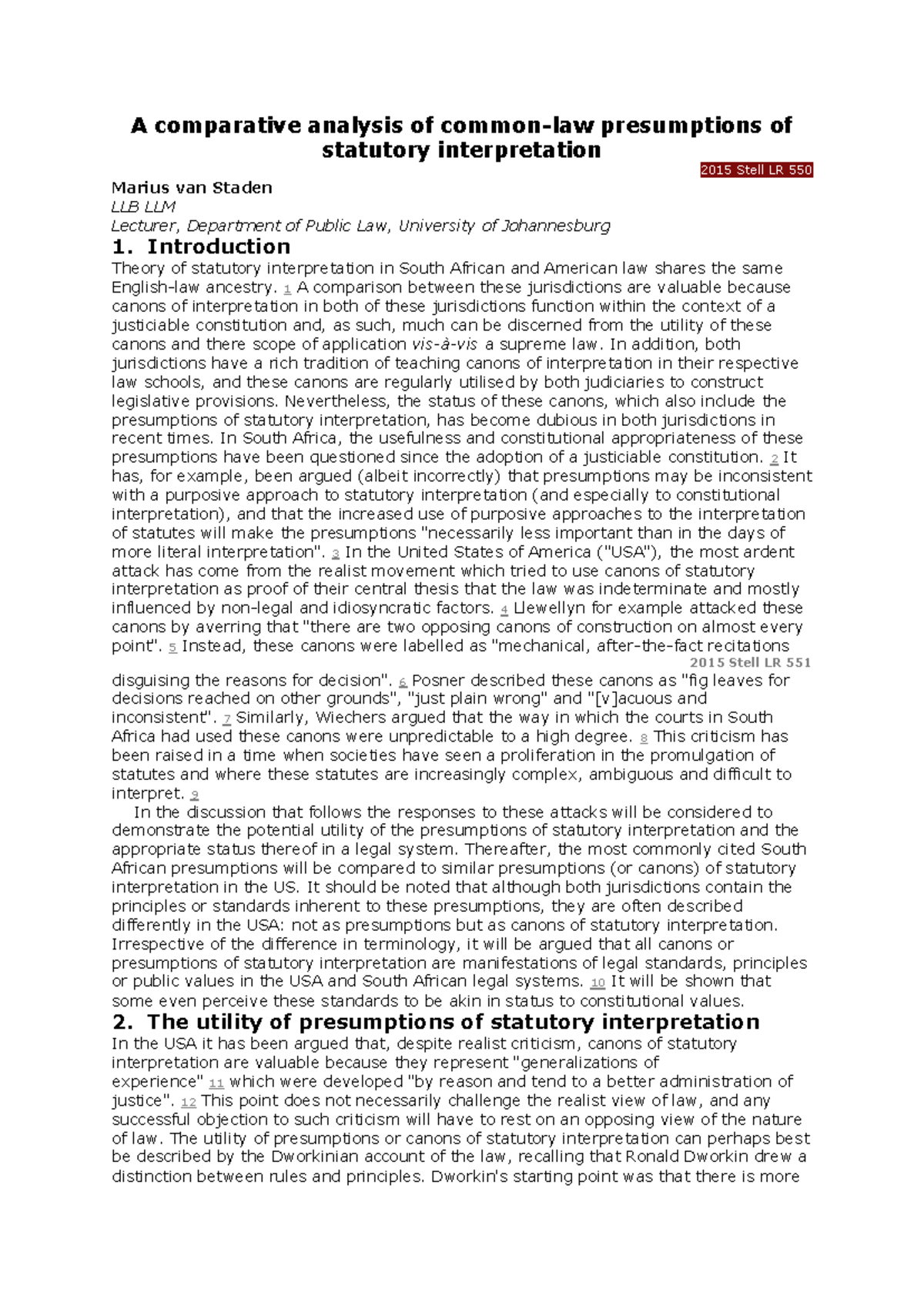 Comparative Analysis of Statutory Interpretation Presumptions: SA & US ...