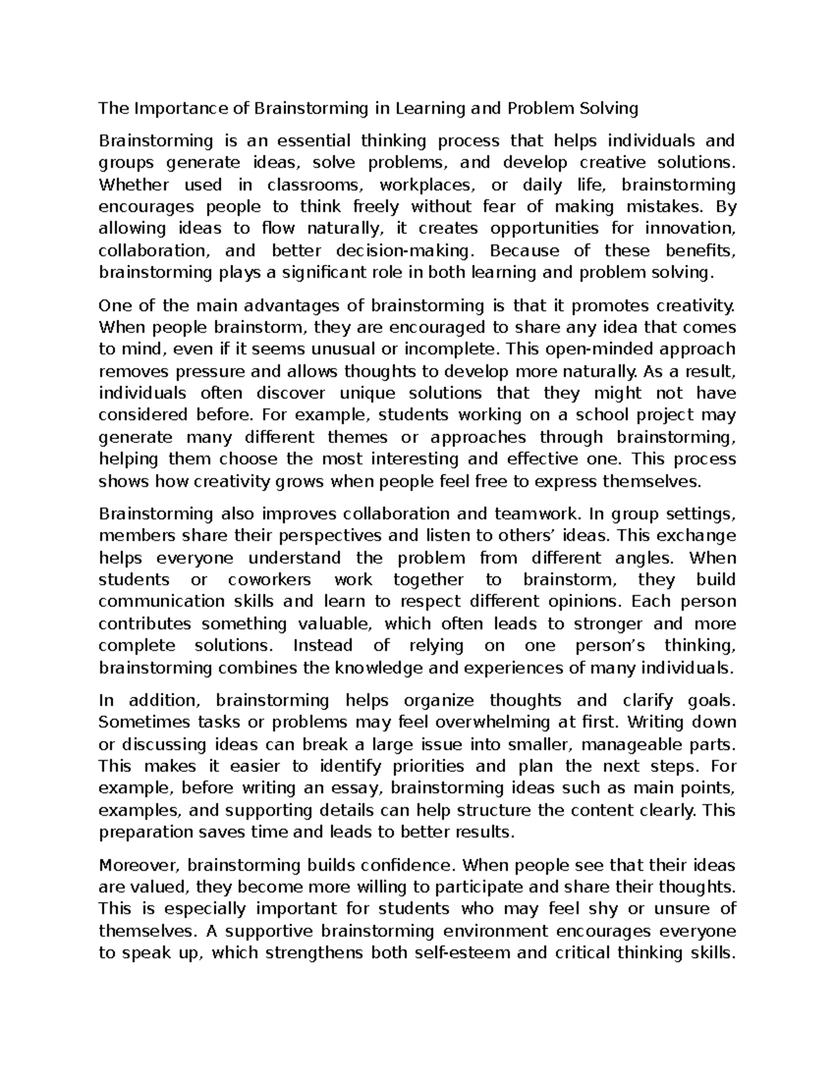 Brainstorming in Learning & Problem Solving: Key Benefits - Studocu