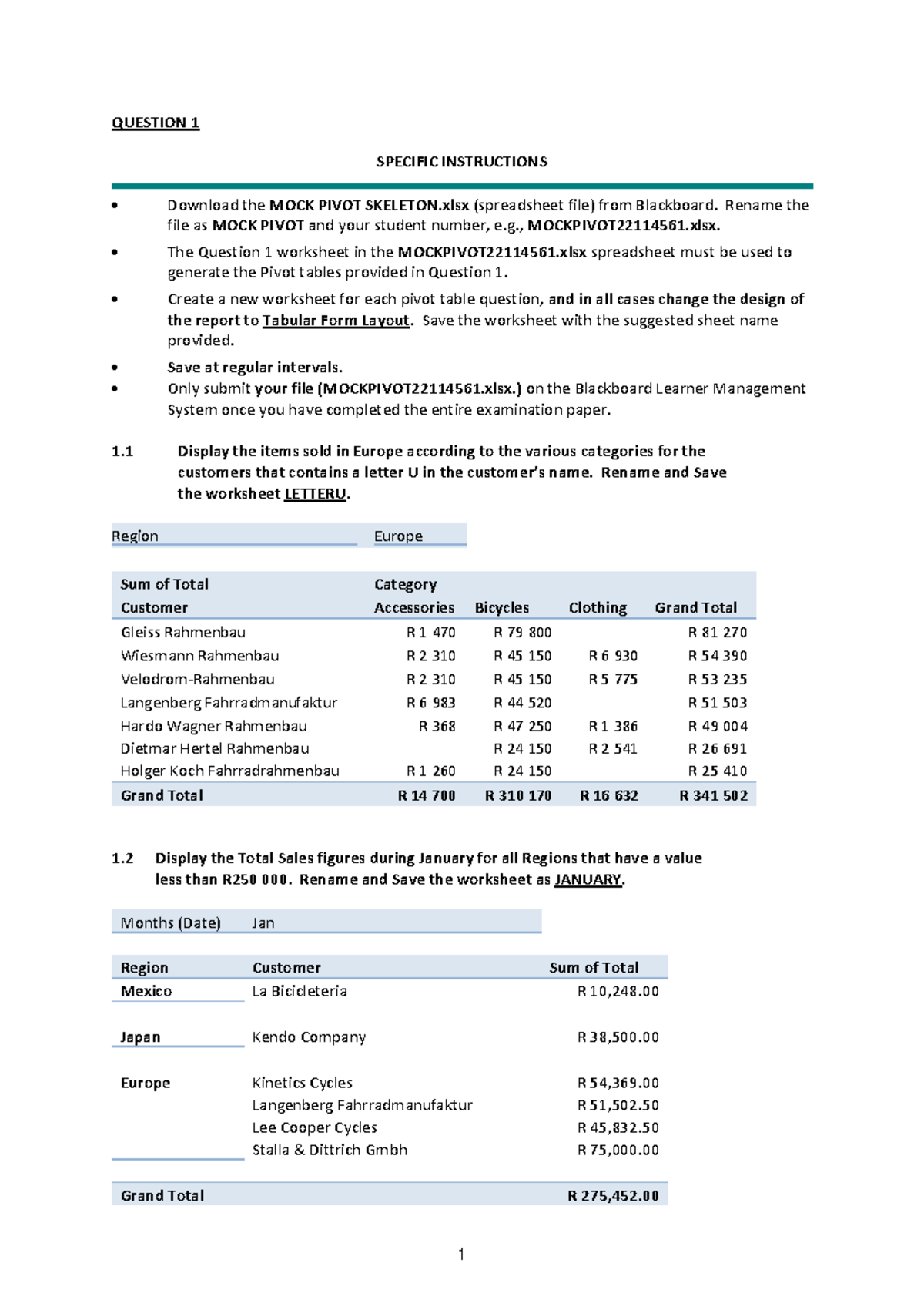 TEST2 Pivot Tables: MOCK TEST Instructions and Data Analysis - Studocu